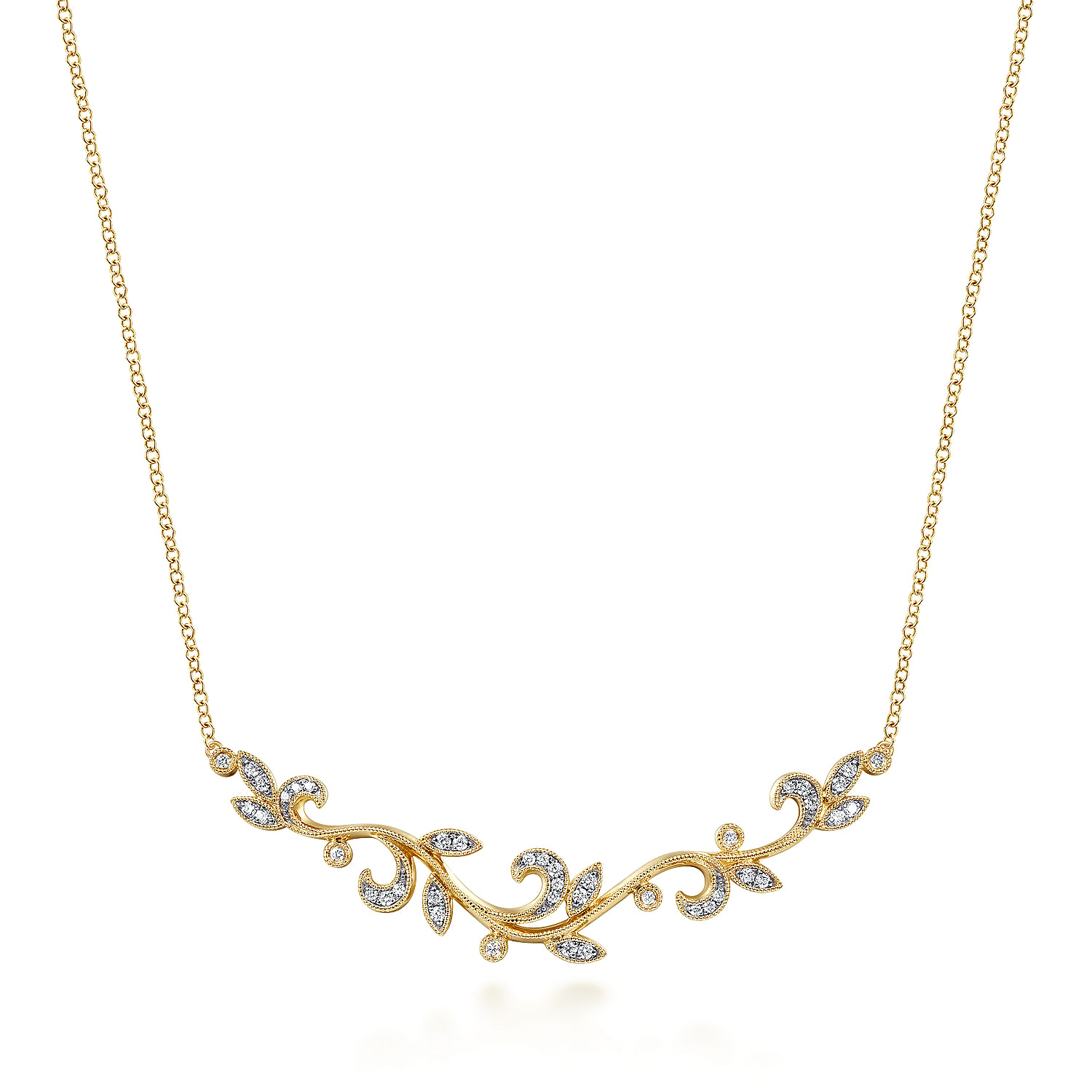 14K Yellow Gold Floral Branch Diamond Necklace