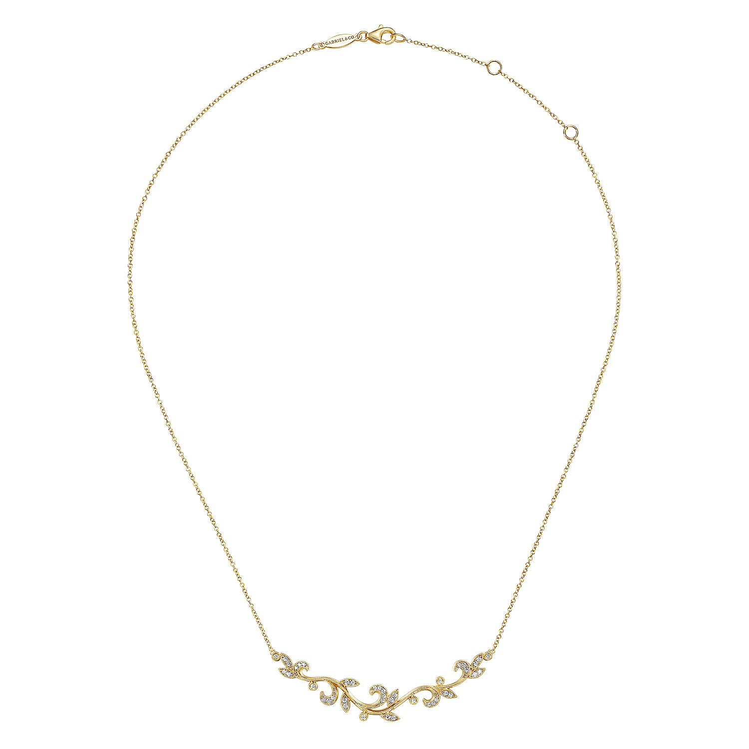 14K Yellow Gold Floral Branch Diamond Necklace
