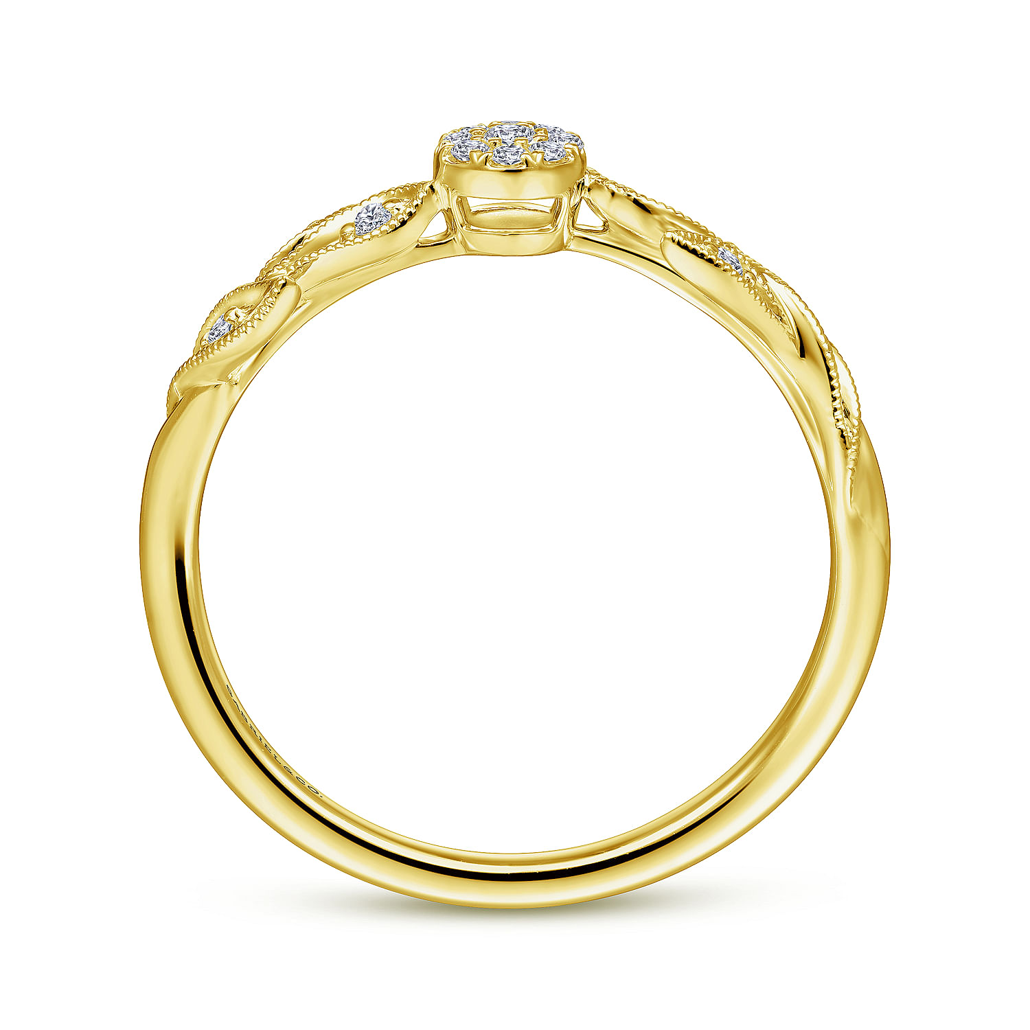 14K Yellow Gold Floral Diamond Stackable Ring