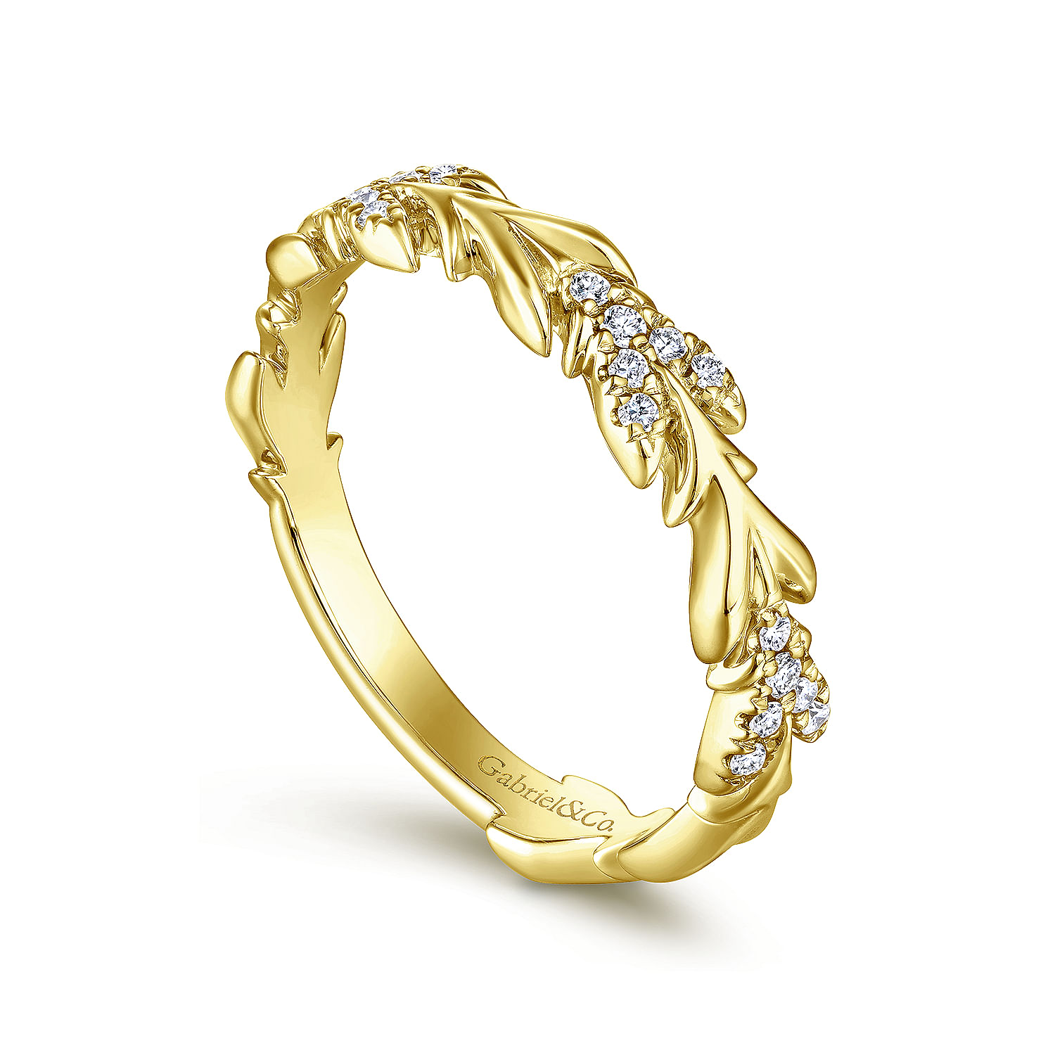14K Yellow Gold Floral Stackable Diamond Band