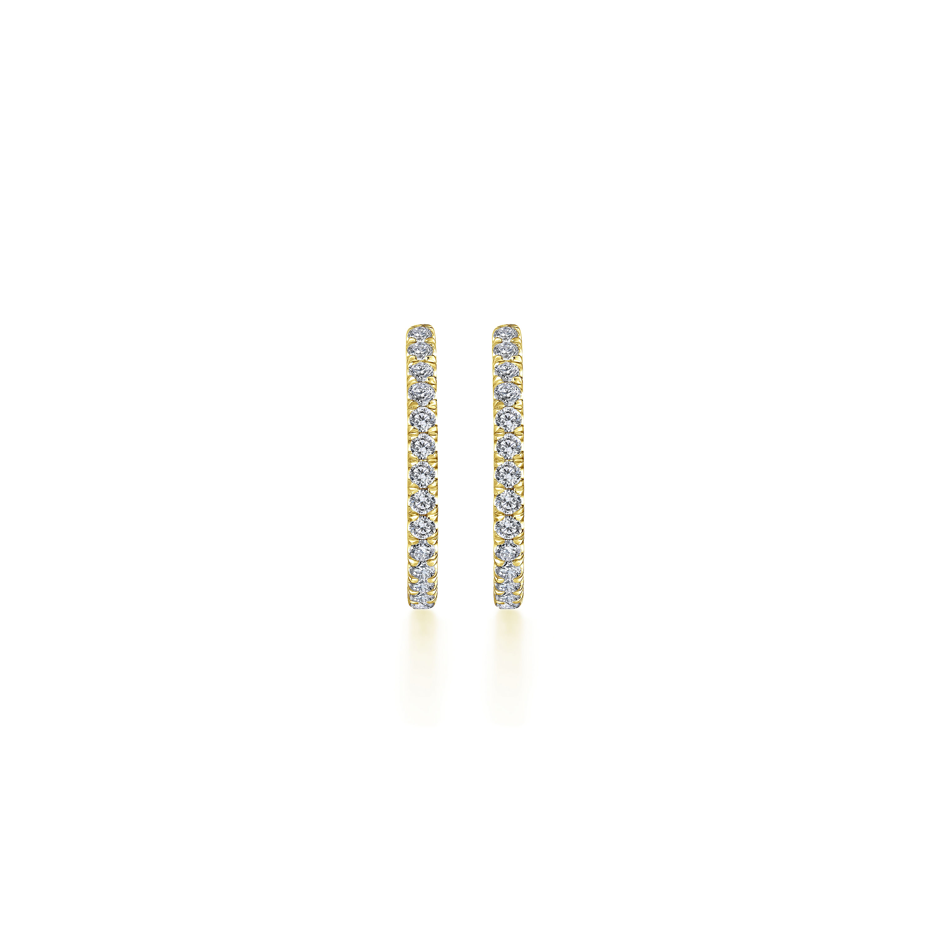 14K Yellow Gold French Pavé 20mm Round Inside Out Diamond Hoop Earrings