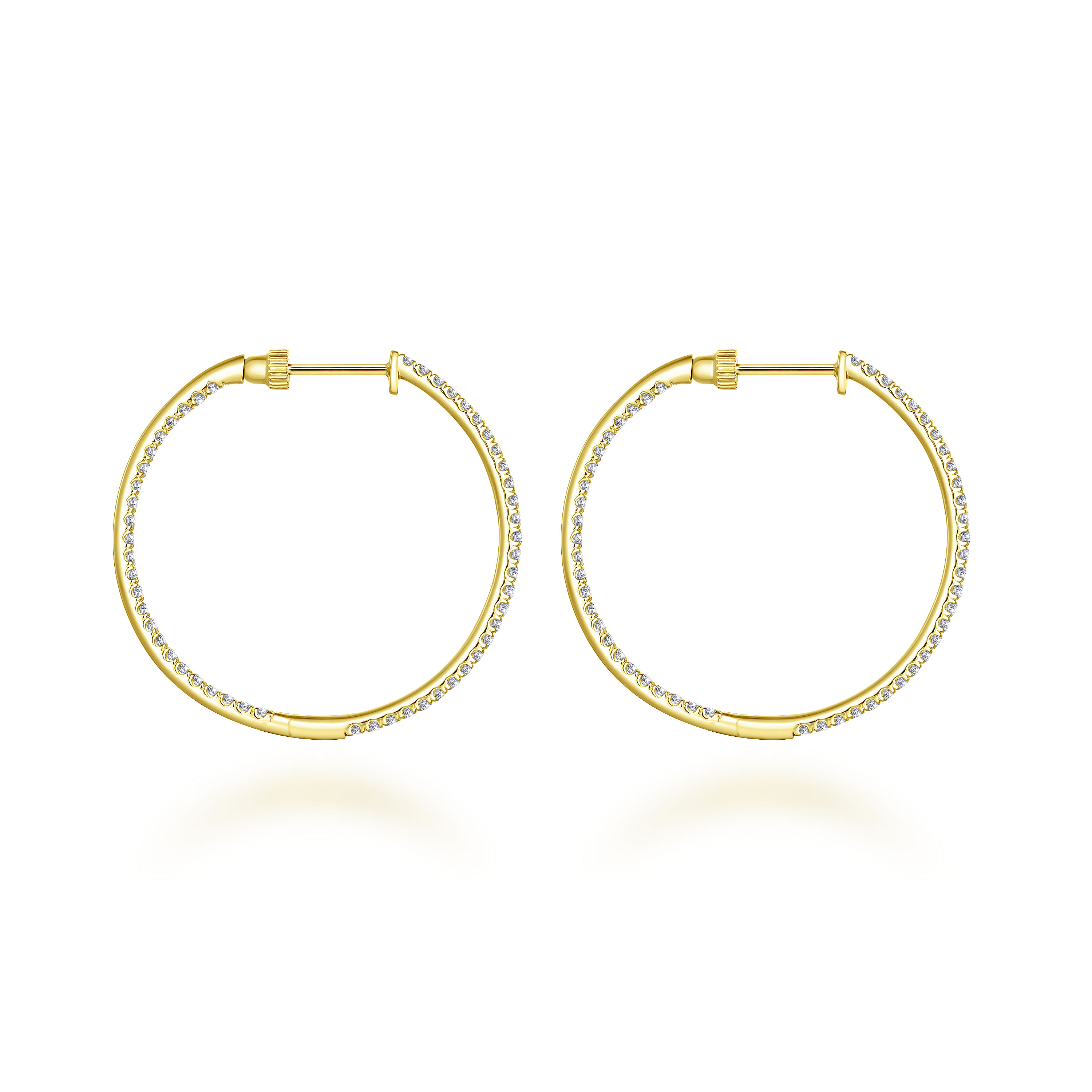 14K Yellow Gold French Pavé 30mm Round Inside Out Diamond Hoop Earrings