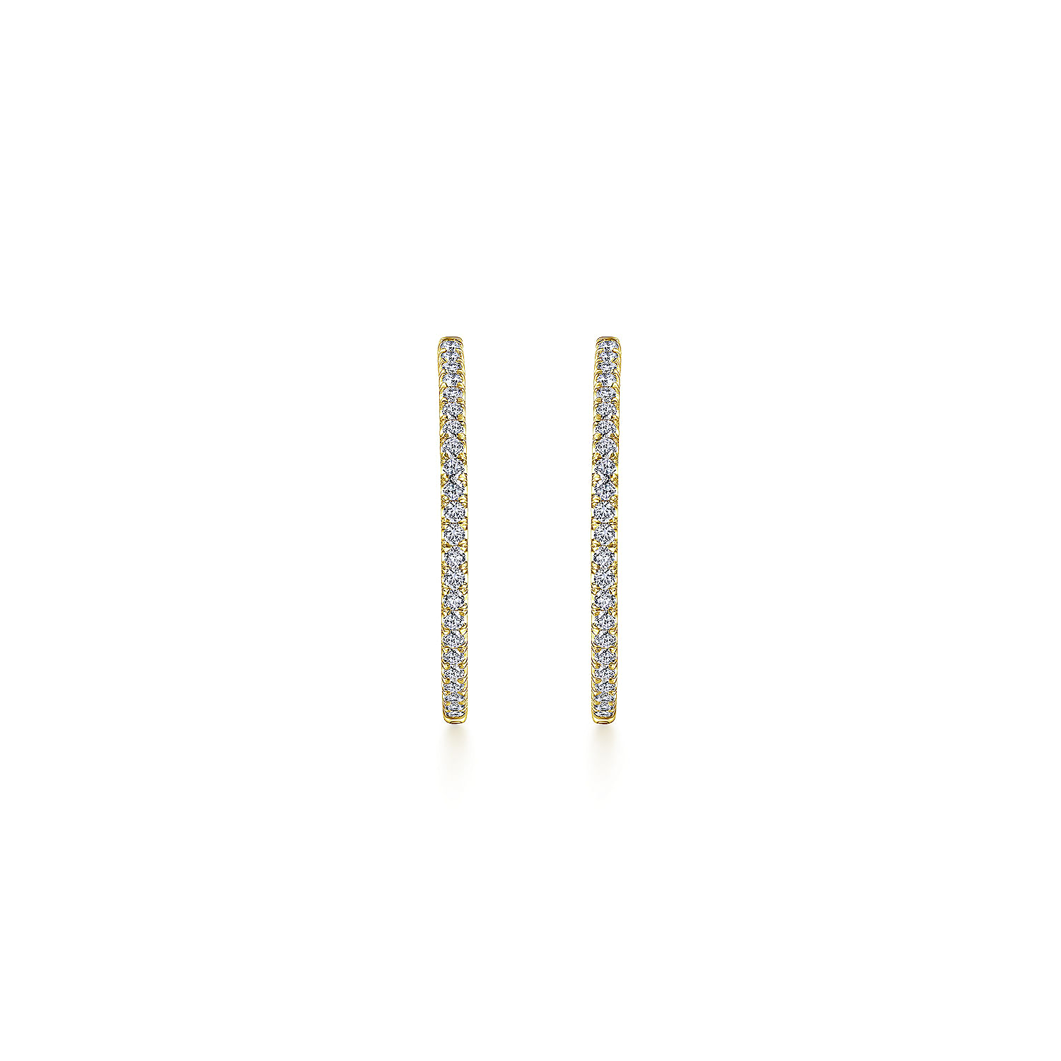 14K Yellow Gold French Pavé 30mm Round Inside Out Diamond Hoop Earrings