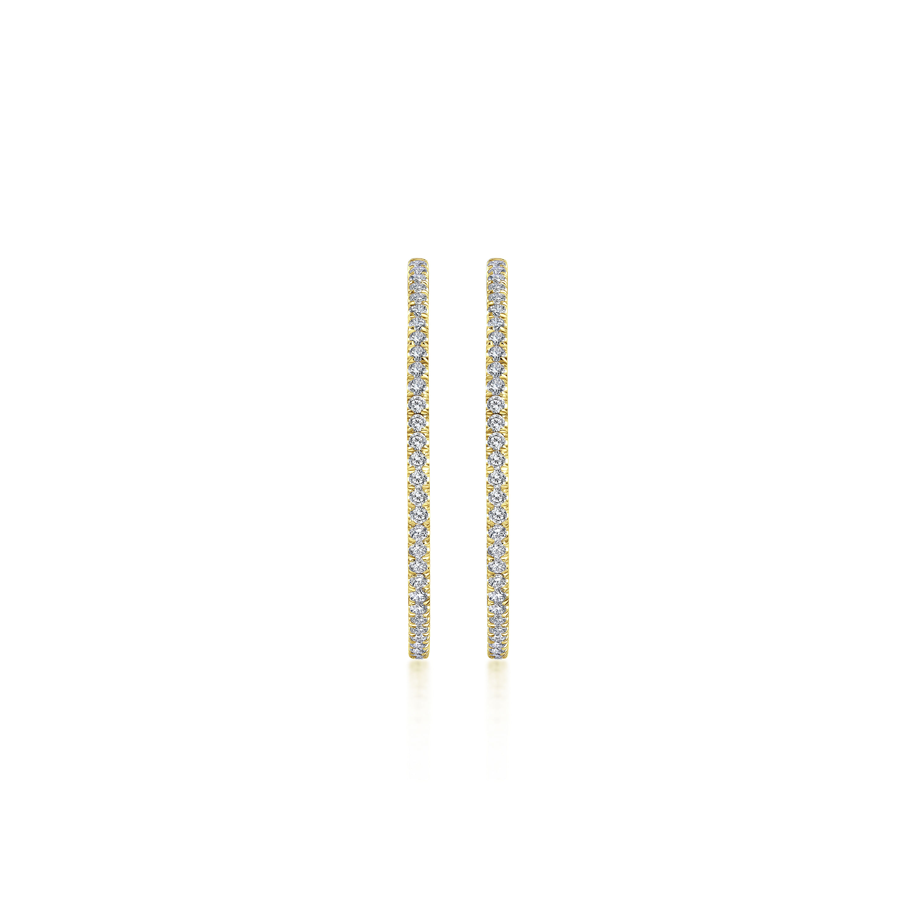 14K Yellow Gold French Pavé 40mm Round Inside Out Diamond Hoop Earrings