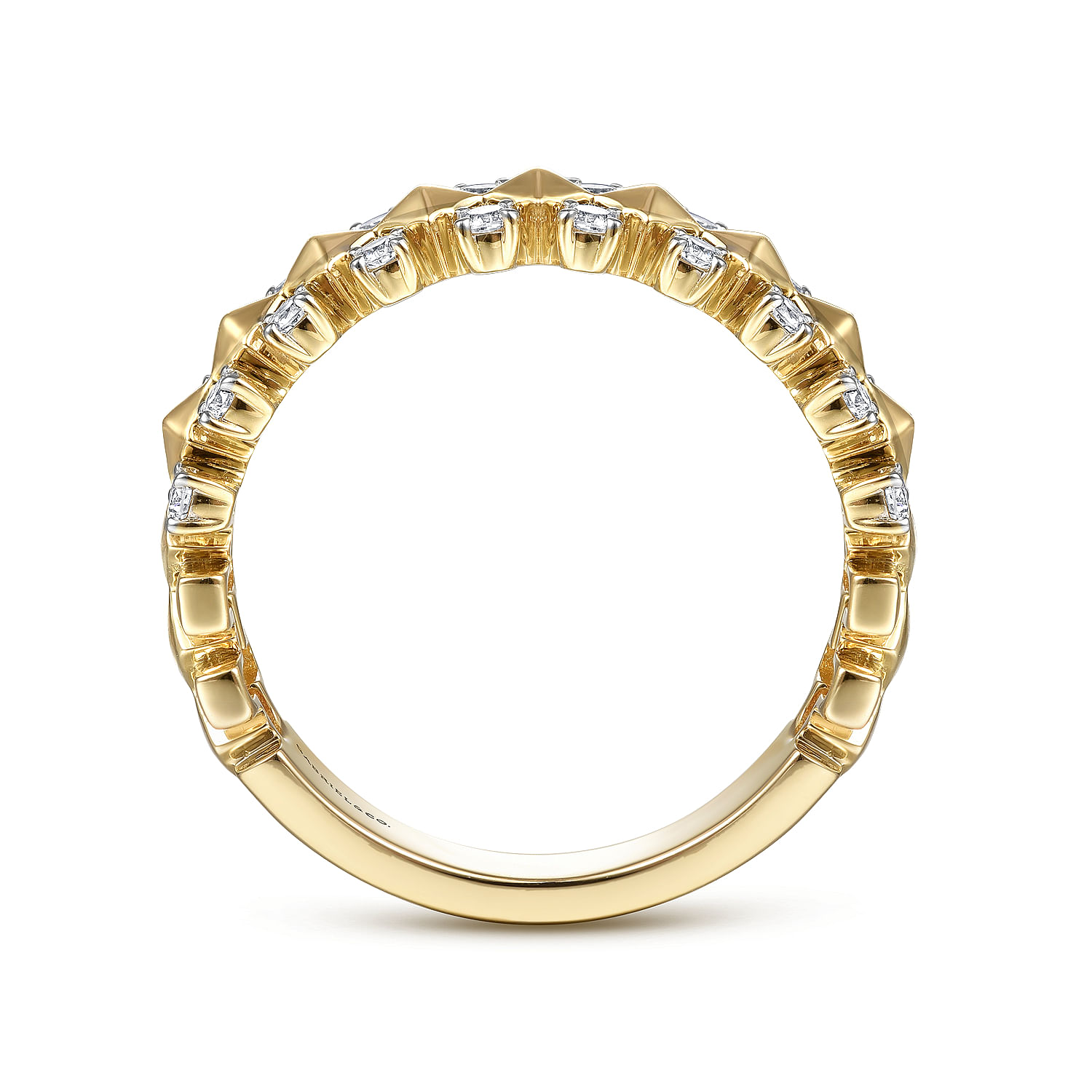 14K Yellow Gold Geometric Diamond Station Grommet Ring