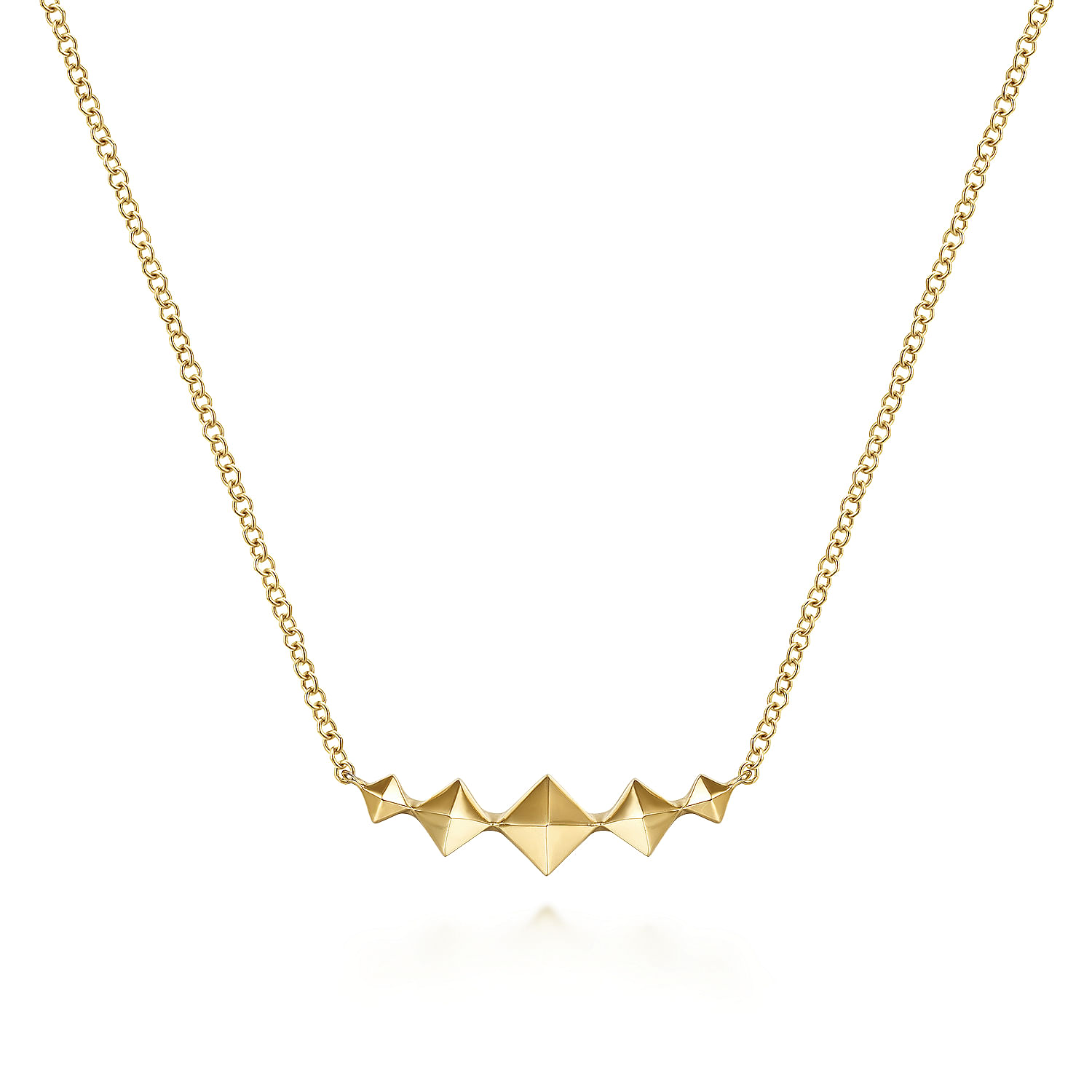 14K Yellow Gold Graduated Pyramid Bar Necklace