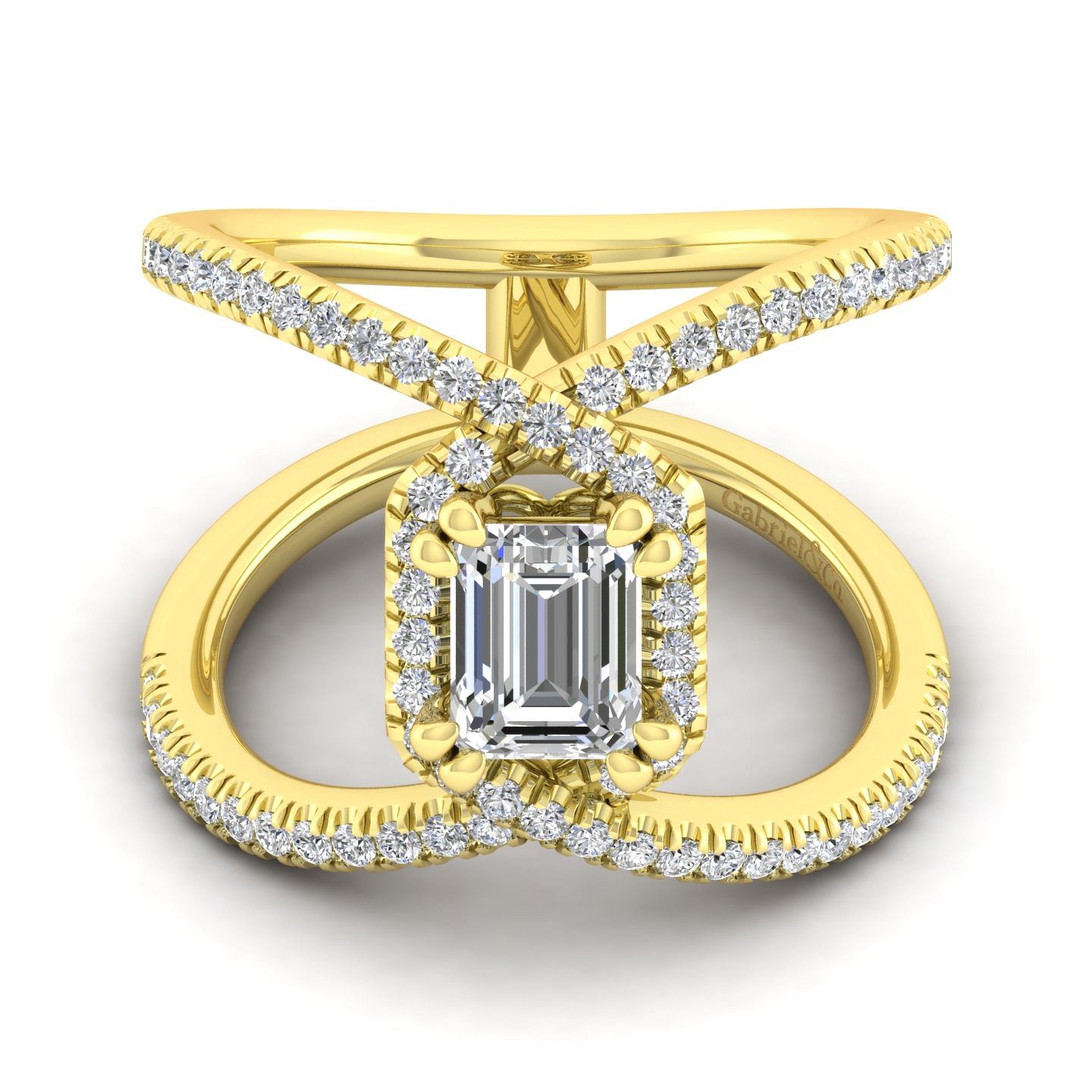 14K Yellow Gold Halo Emerald Cut Diamond Engagement Ring