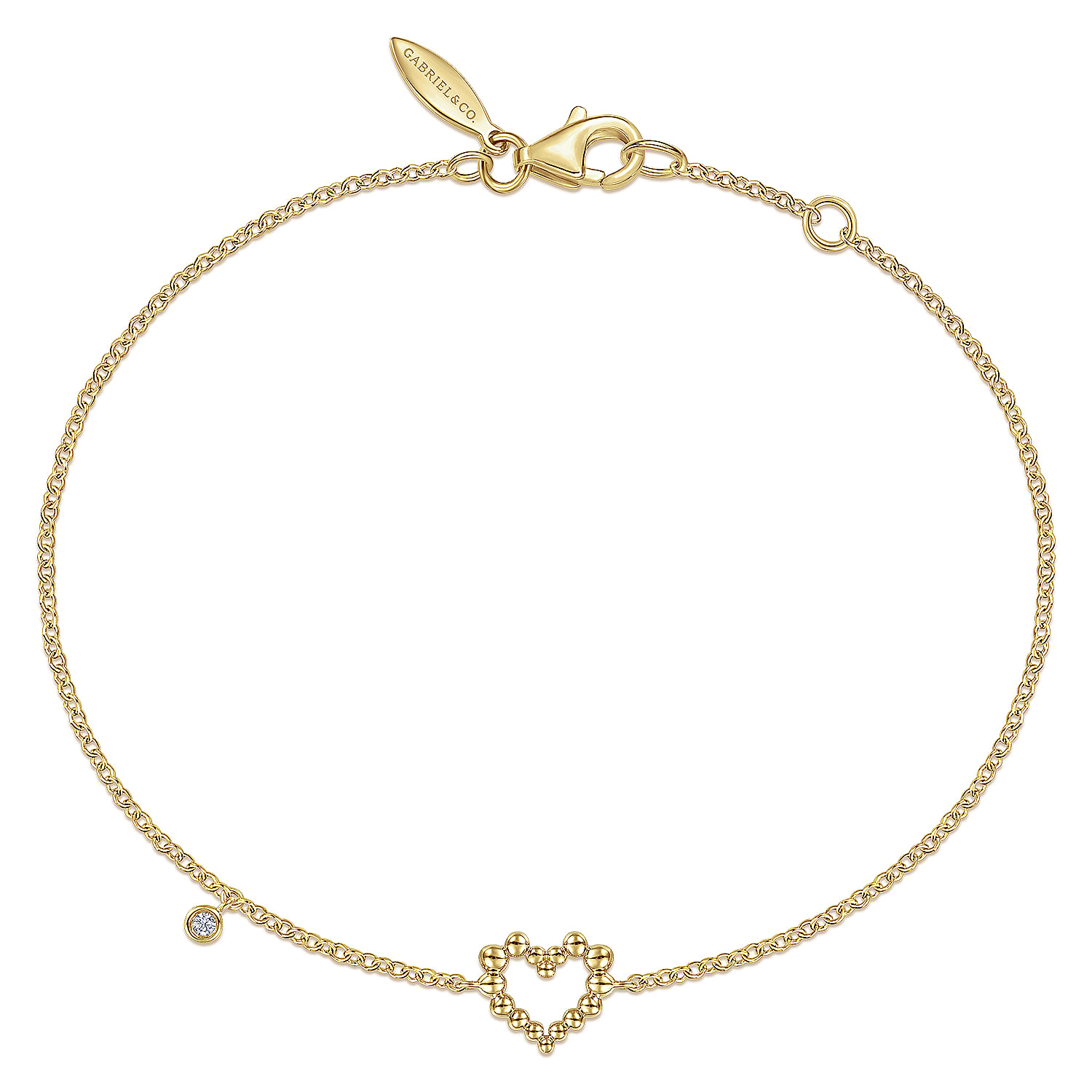 14K Yellow Gold Heart Bracelet with Diamond Bezel Charm