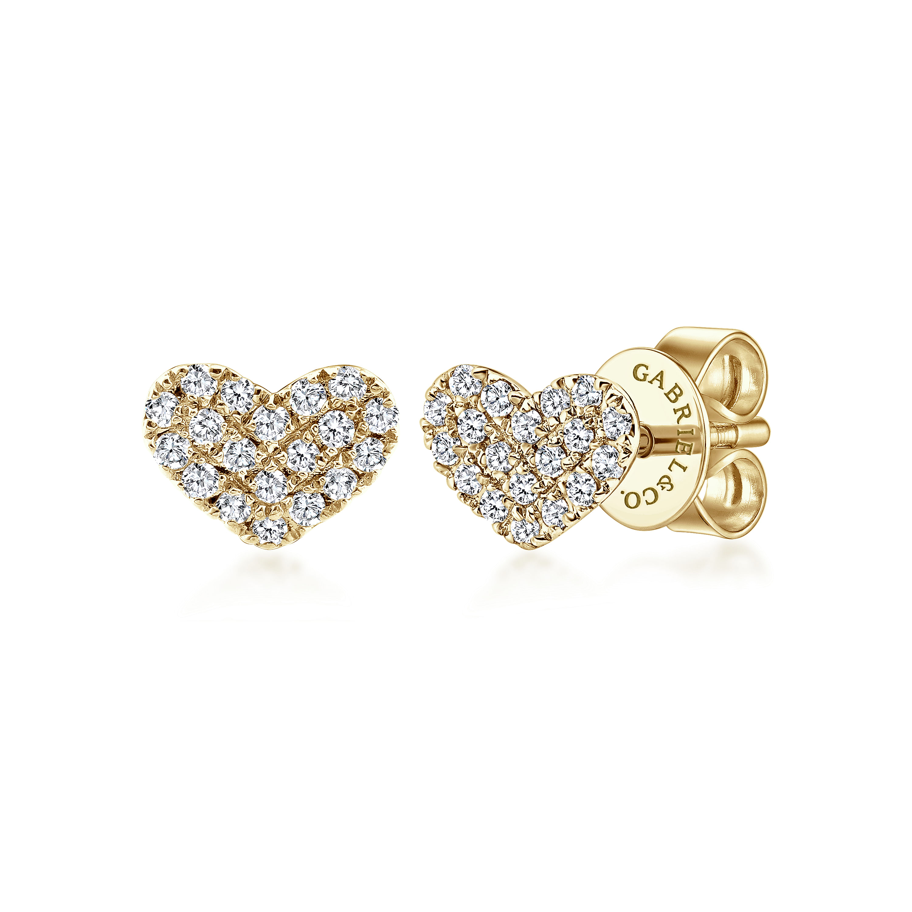14K Yellow Gold Heart Shaped Pavé Diamond Stud Earrings