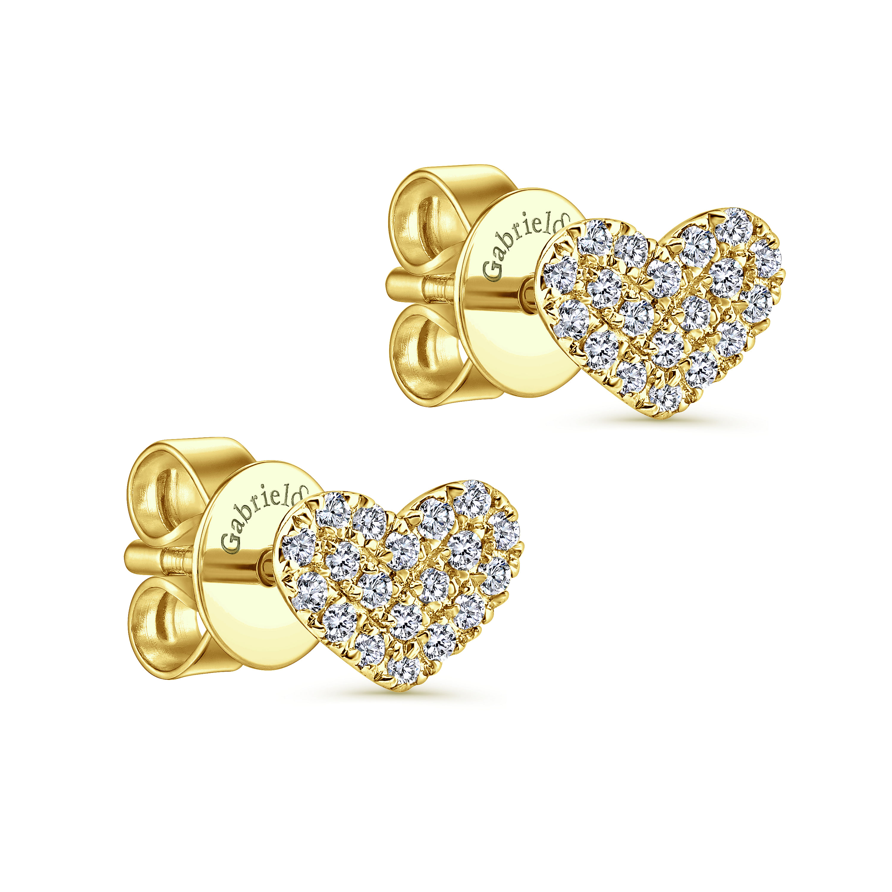 14K Yellow Gold Heart Shaped Pavé Diamond Stud Earrings