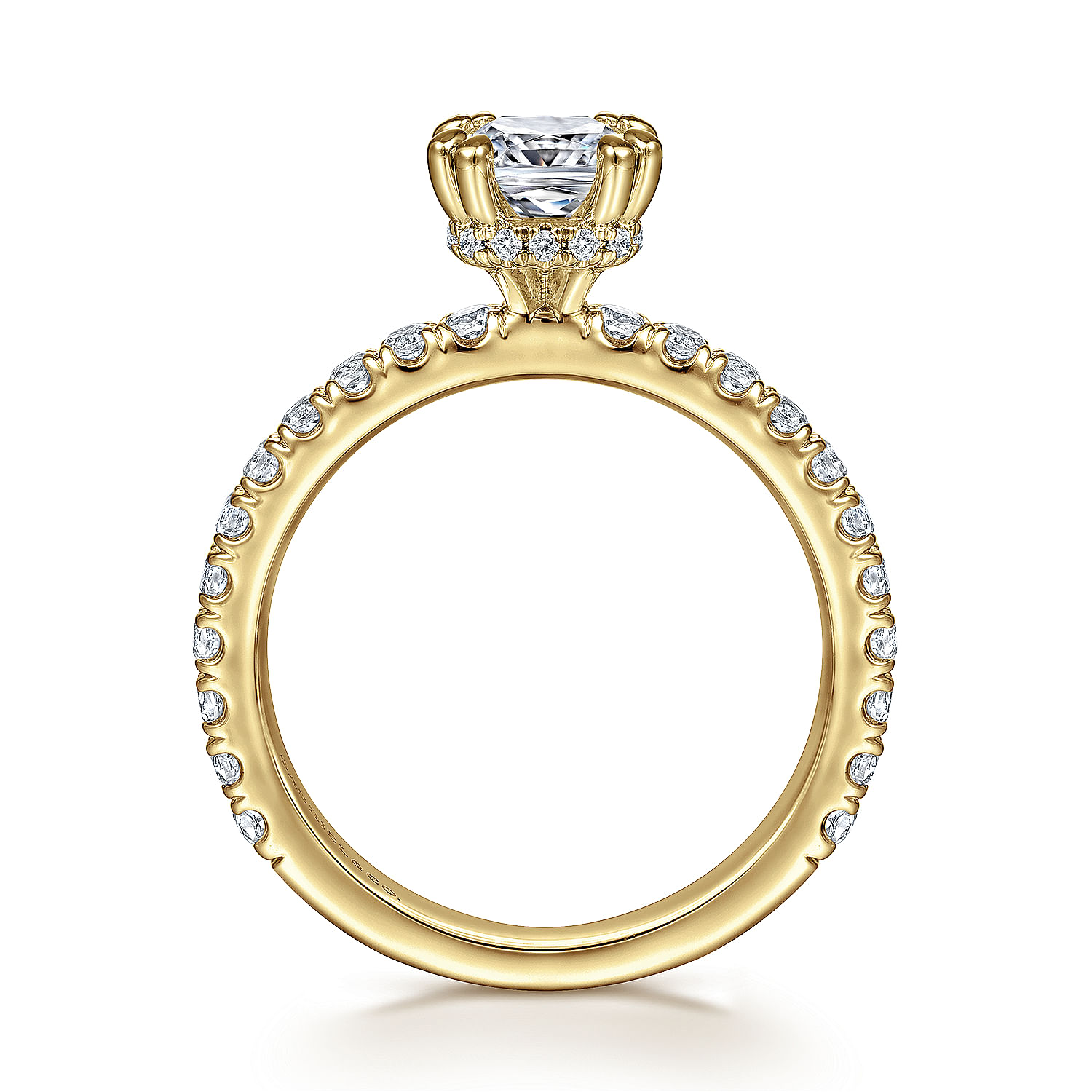 14K Yellow Gold Hidden Halo Cushion Cut Diamond Engagement Ring