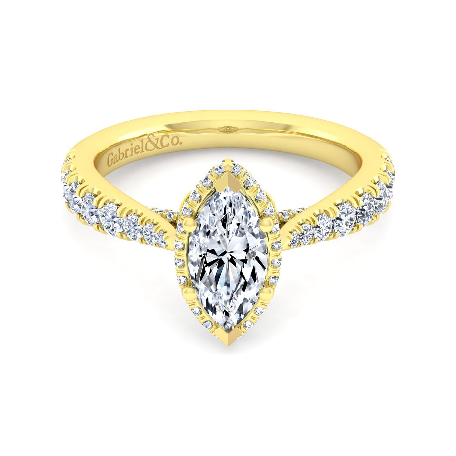 14K Yellow Gold Hidden Halo Marquise Shape Diamond Engagement Ring