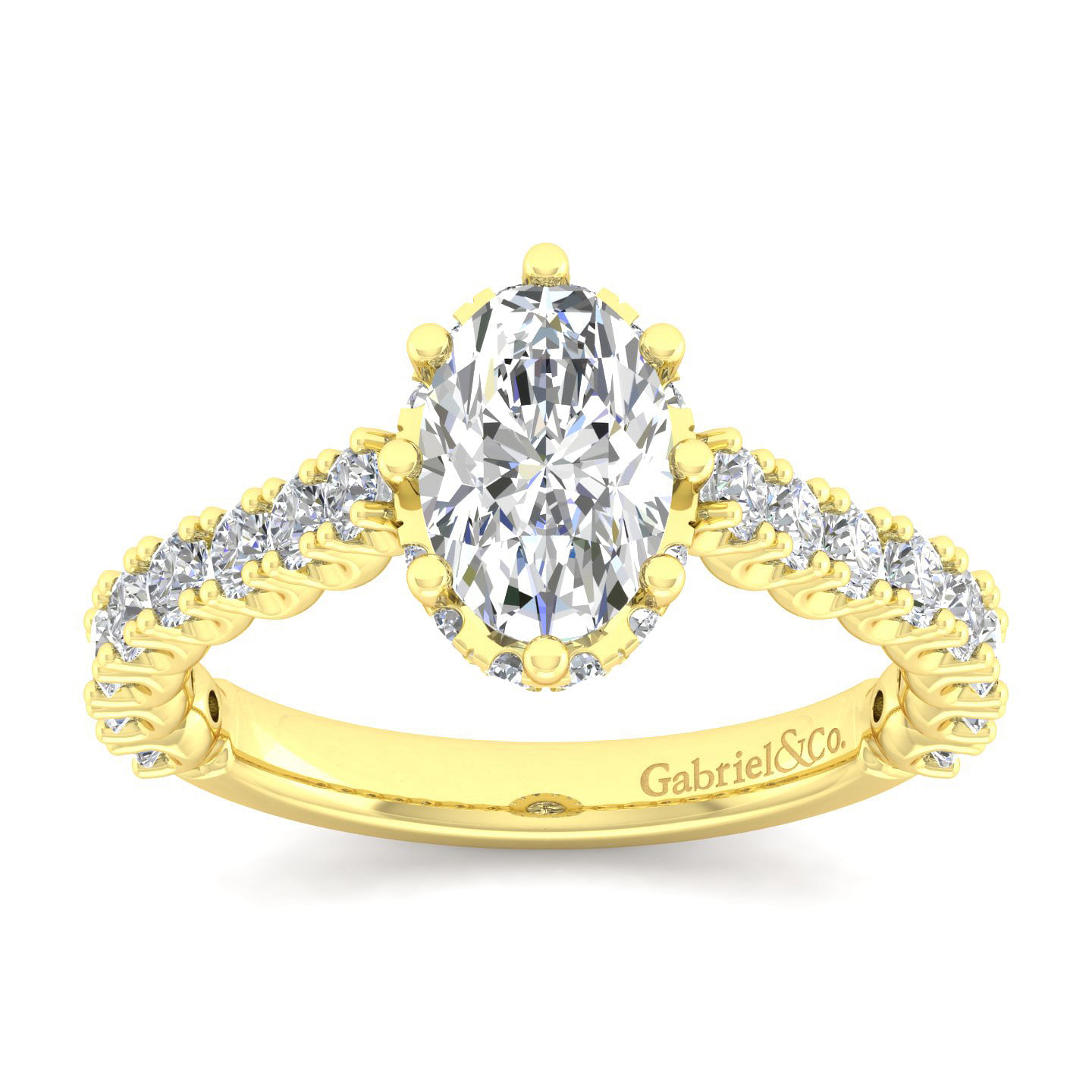 14K Yellow Gold Hidden Halo Oval Diamond Engagement Ring