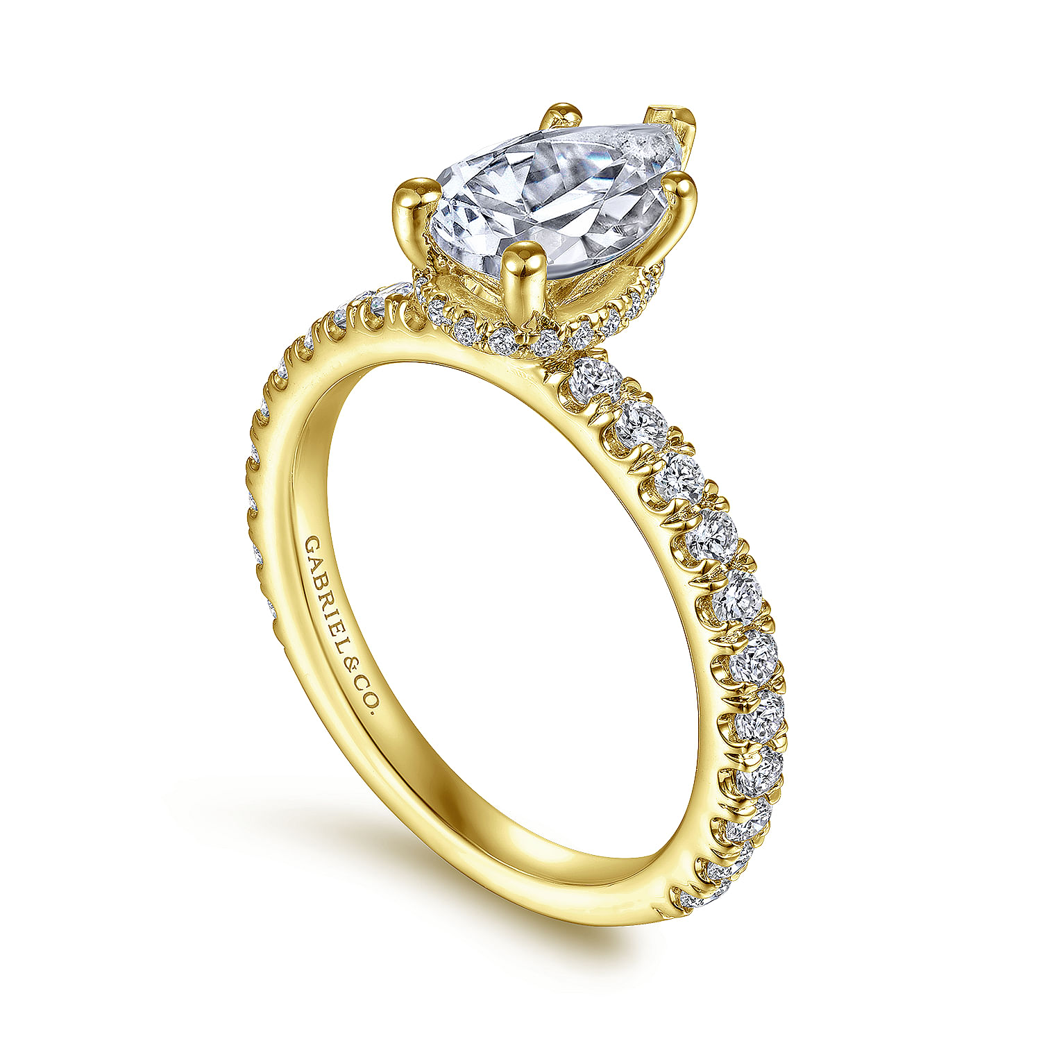 14K Yellow Gold Hidden Halo Pear Shape Diamond Engagement Ring
