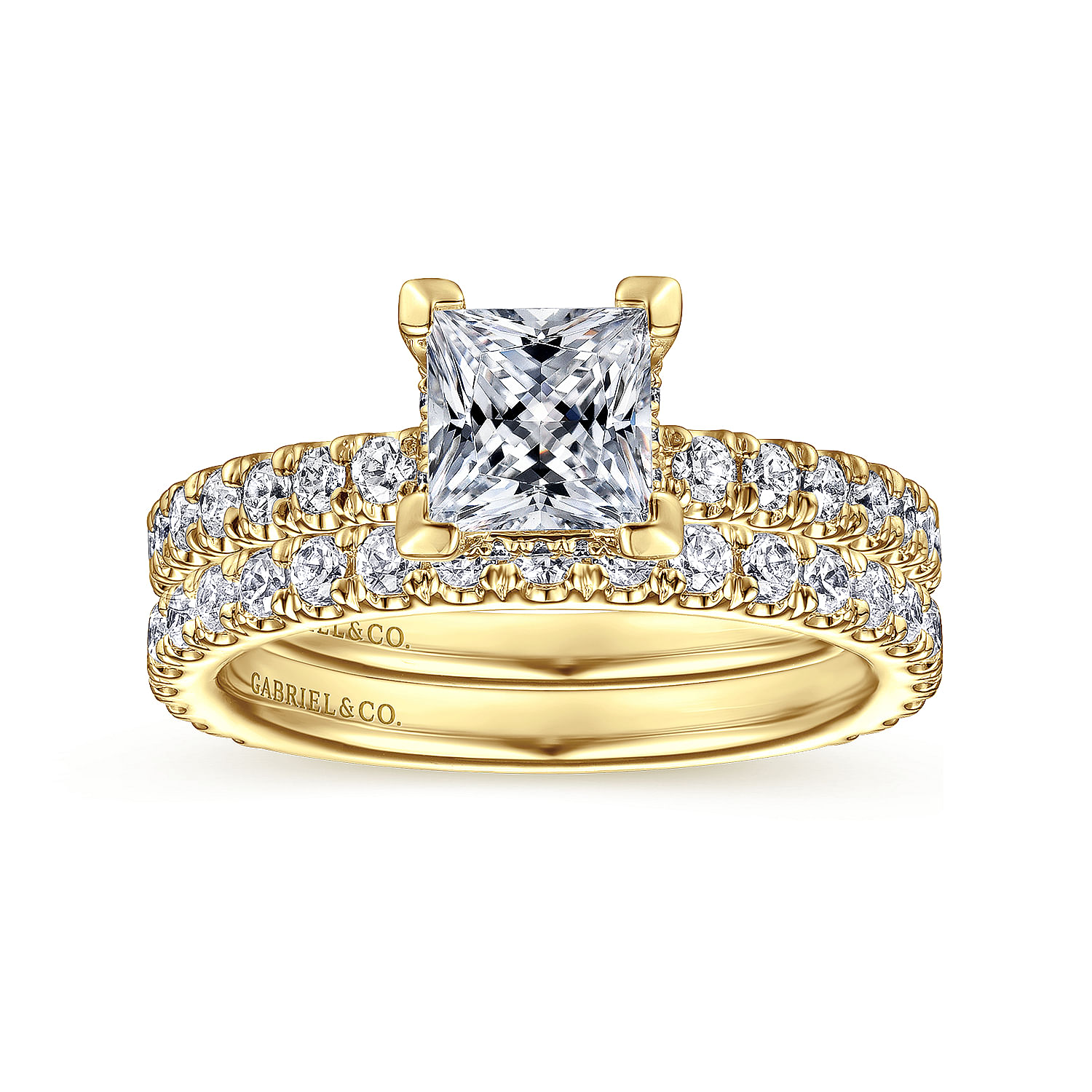 14K Yellow Gold Hidden Halo Princess Cut Diamond Engagement Ring