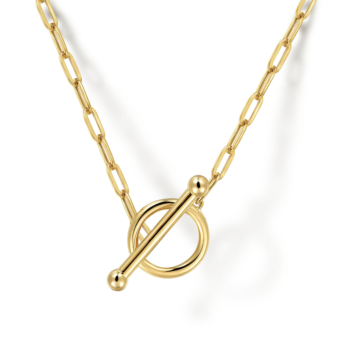 14K Yellow Gold Hollow Paperclip Chain Toggle Necklace