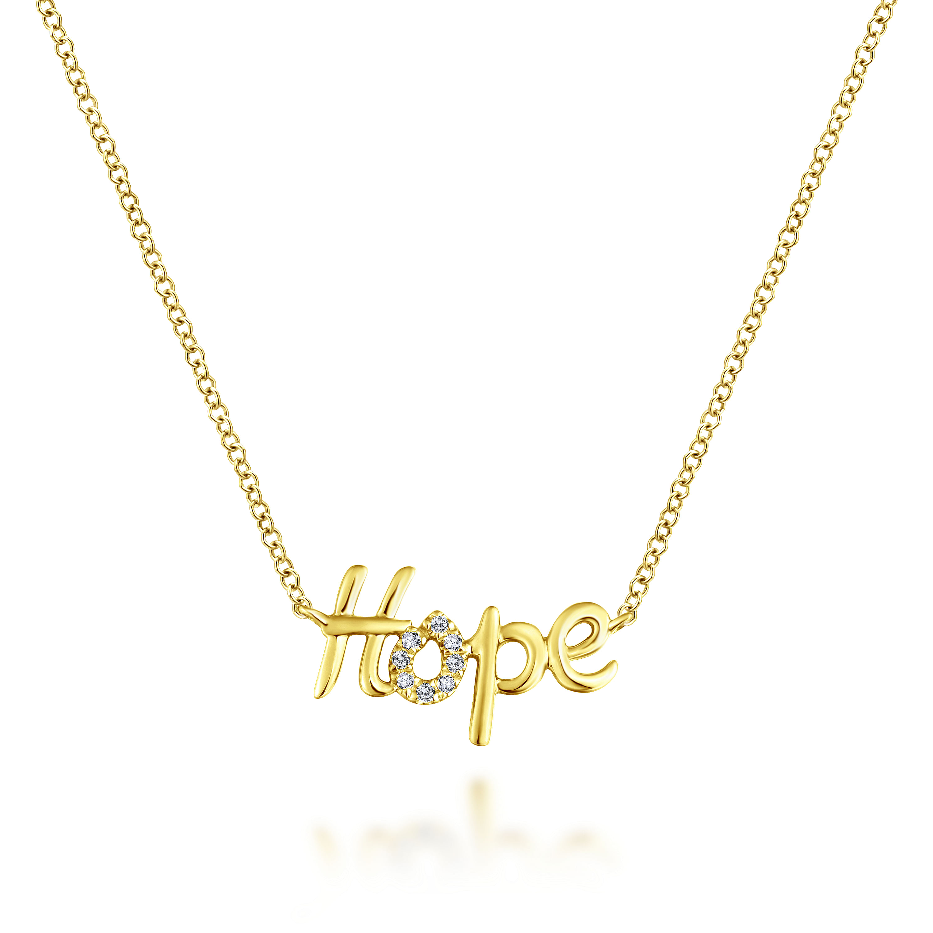 14K Yellow Gold Hope Necklace with Diamond Pavé