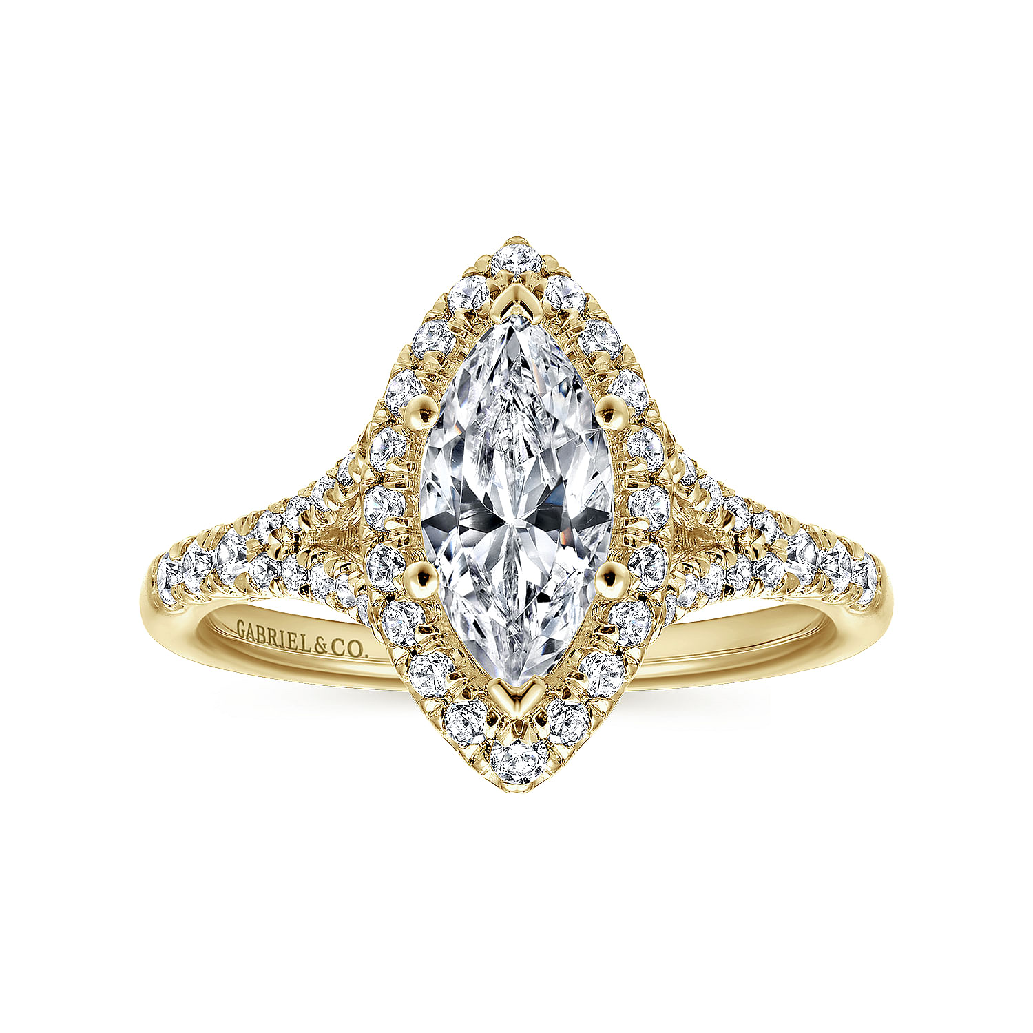 14K Yellow Gold Marquise Halo Diamond Engagement Ring