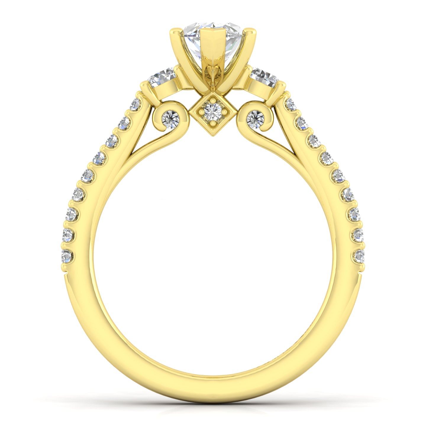 14K Yellow Gold Marquise Shape Three Stone Diamond Engagement Ring