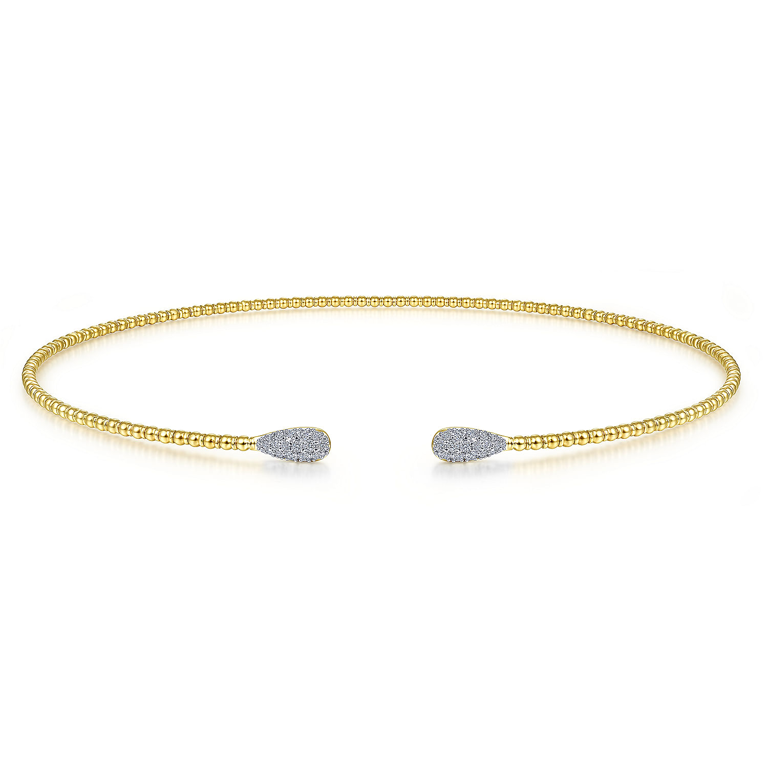 14K Yellow Gold Open Bujukan Beaded Choker Necklace with Pavé Diamond Teardrops