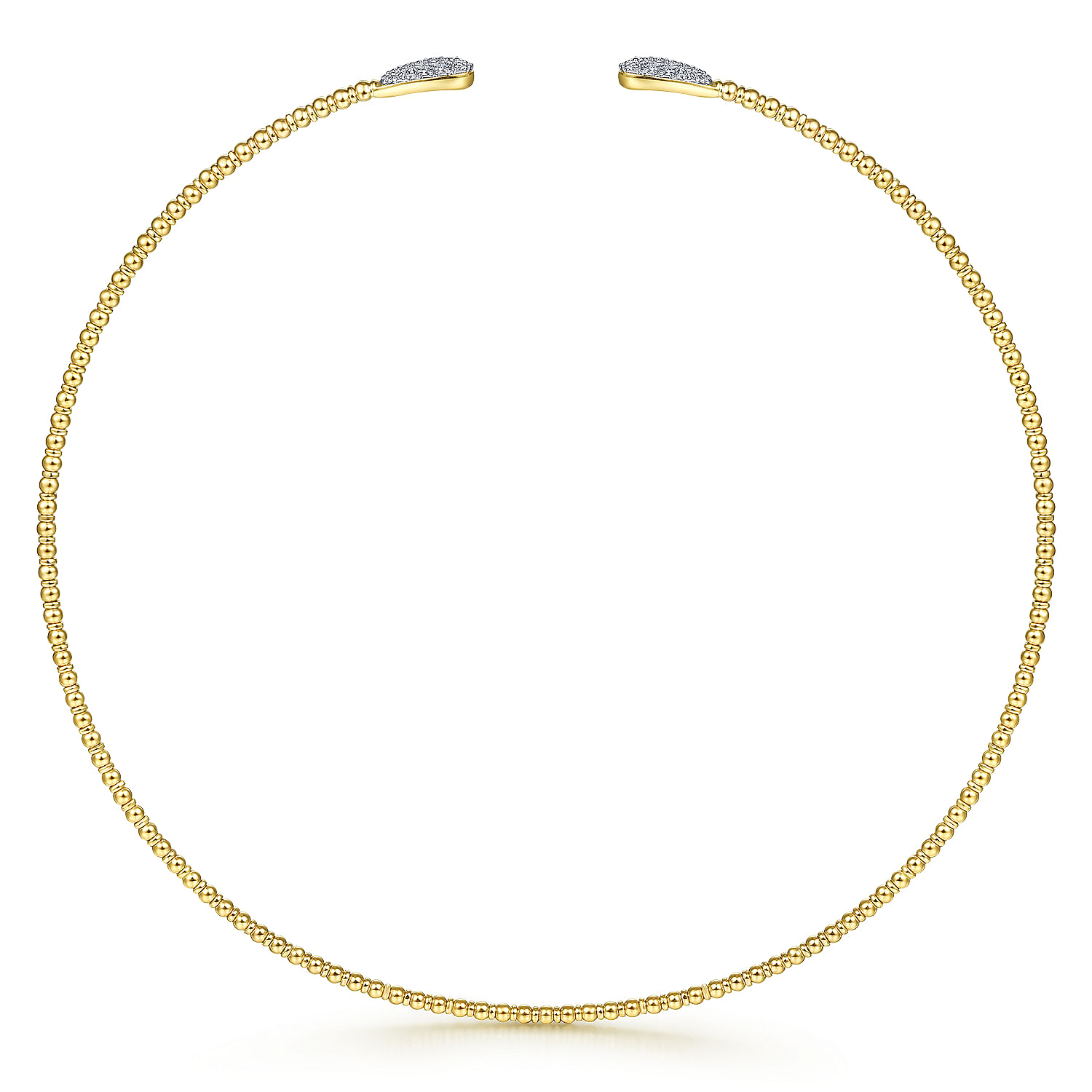 14K Yellow Gold Open Bujukan Beaded Choker Necklace with Pavé Diamond Teardrops