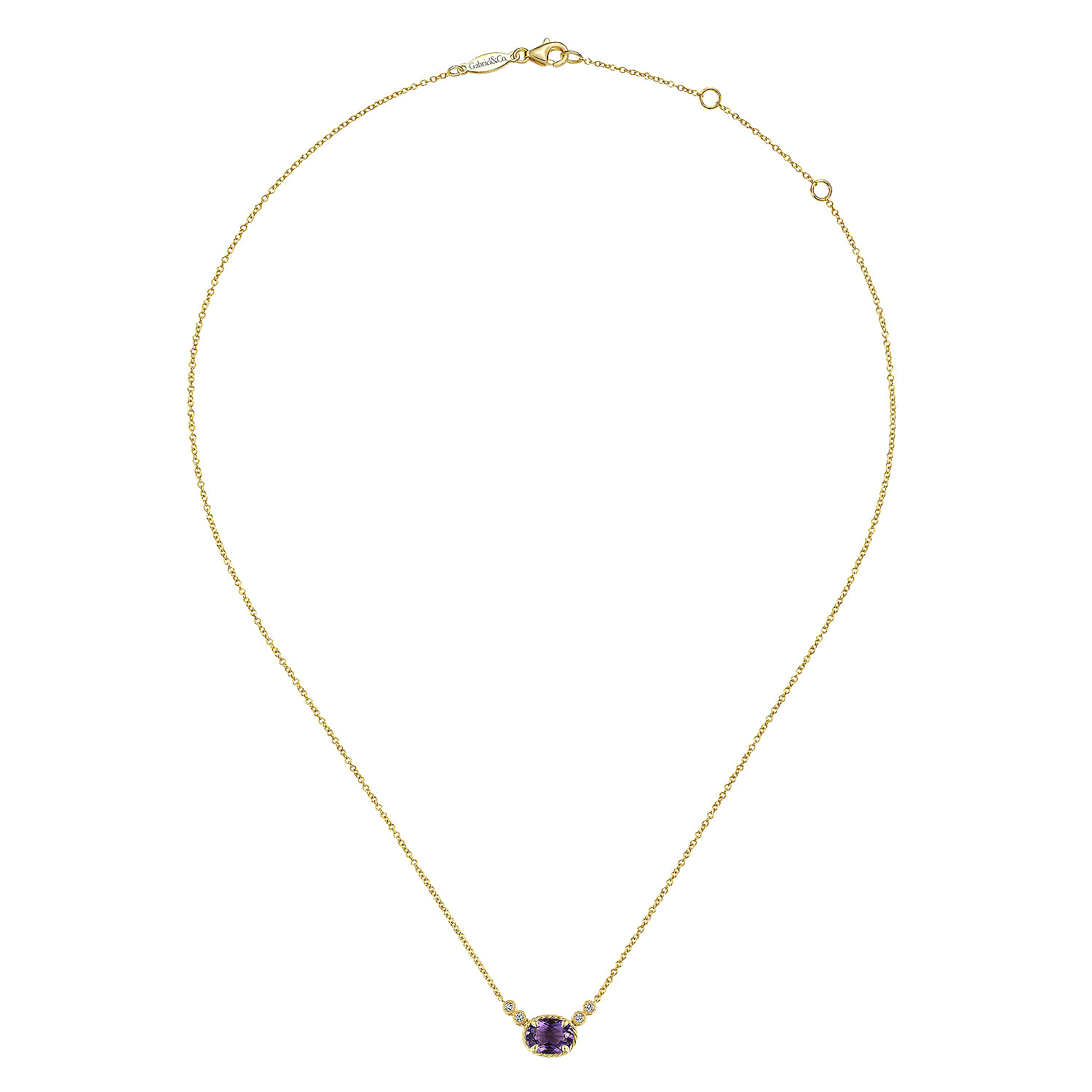 14K Yellow Gold Oval Amethyst Pendant Necklace with Diamond Accents