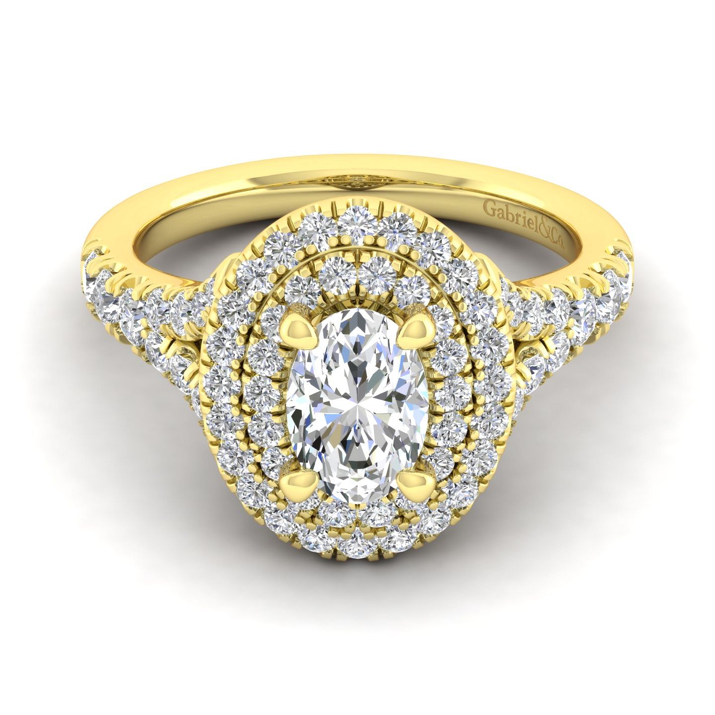 14K Yellow Gold Oval Double Halo Diamond Engagement Ring