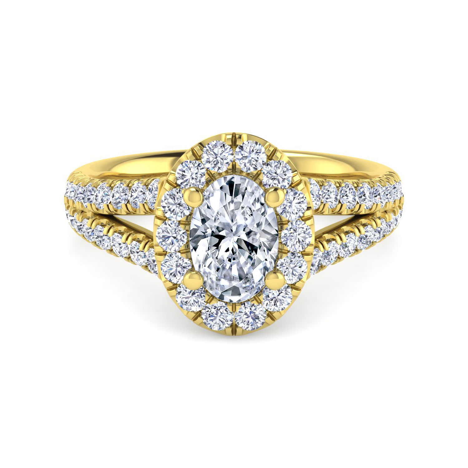 14K Yellow Gold Oval Halo Diamond Engagement Ring