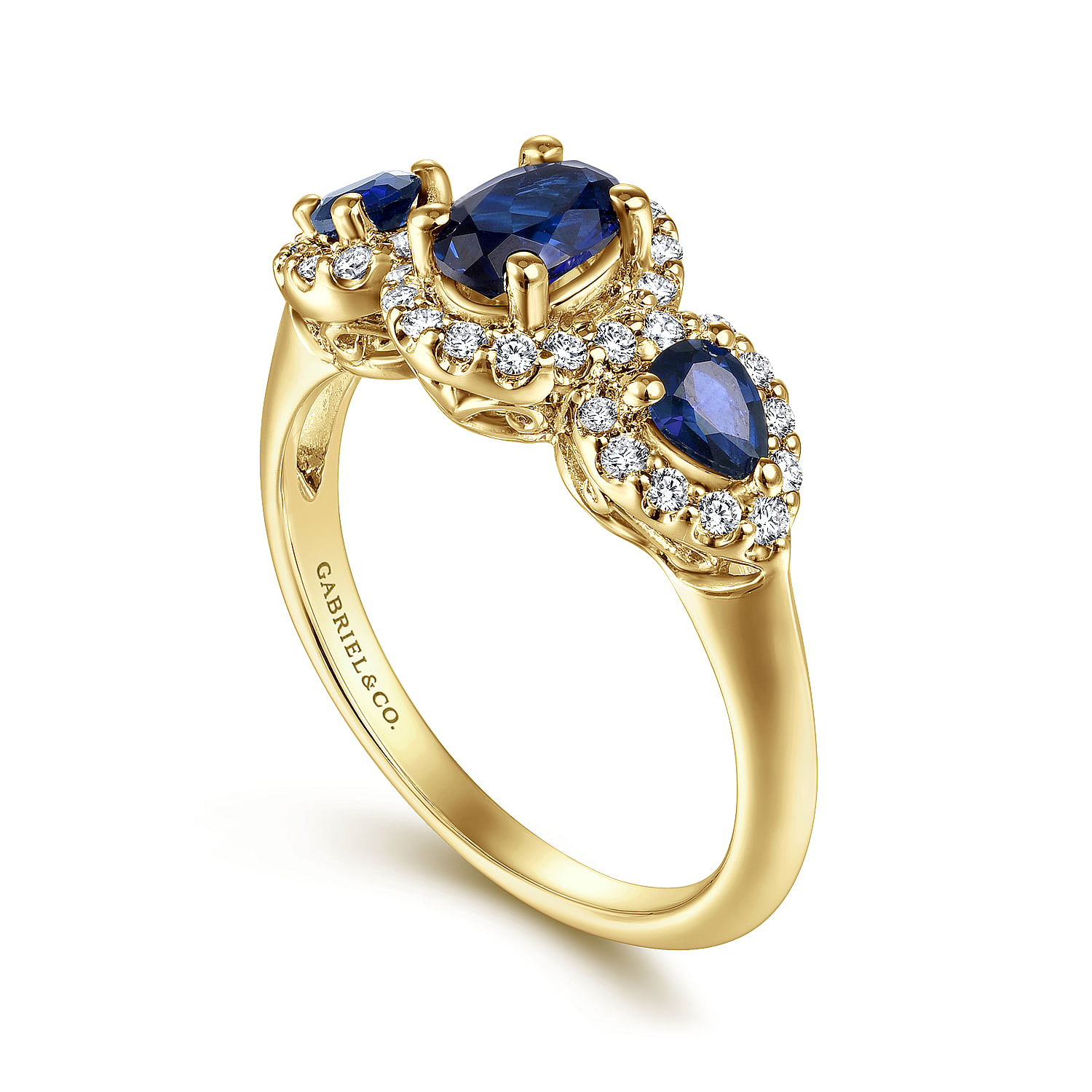 14K Yellow Gold Oval Sapphire and Diamond Engagement Ring