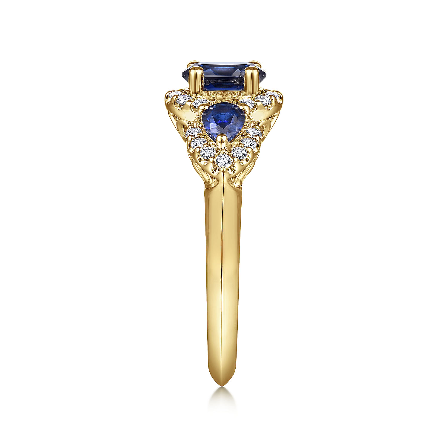 14K Yellow Gold Oval Sapphire and Diamond Engagement Ring