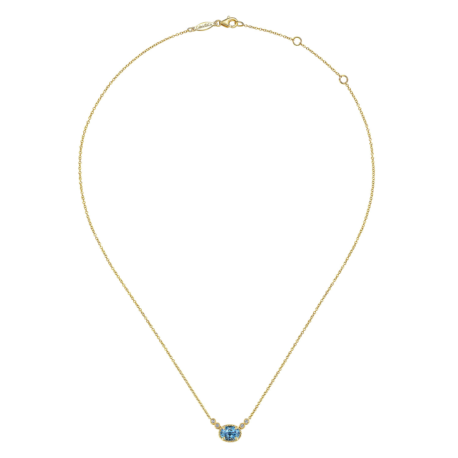 14K Yellow Gold Oval Swiss Blue Topaz Pendant Necklace with Diamond Accents