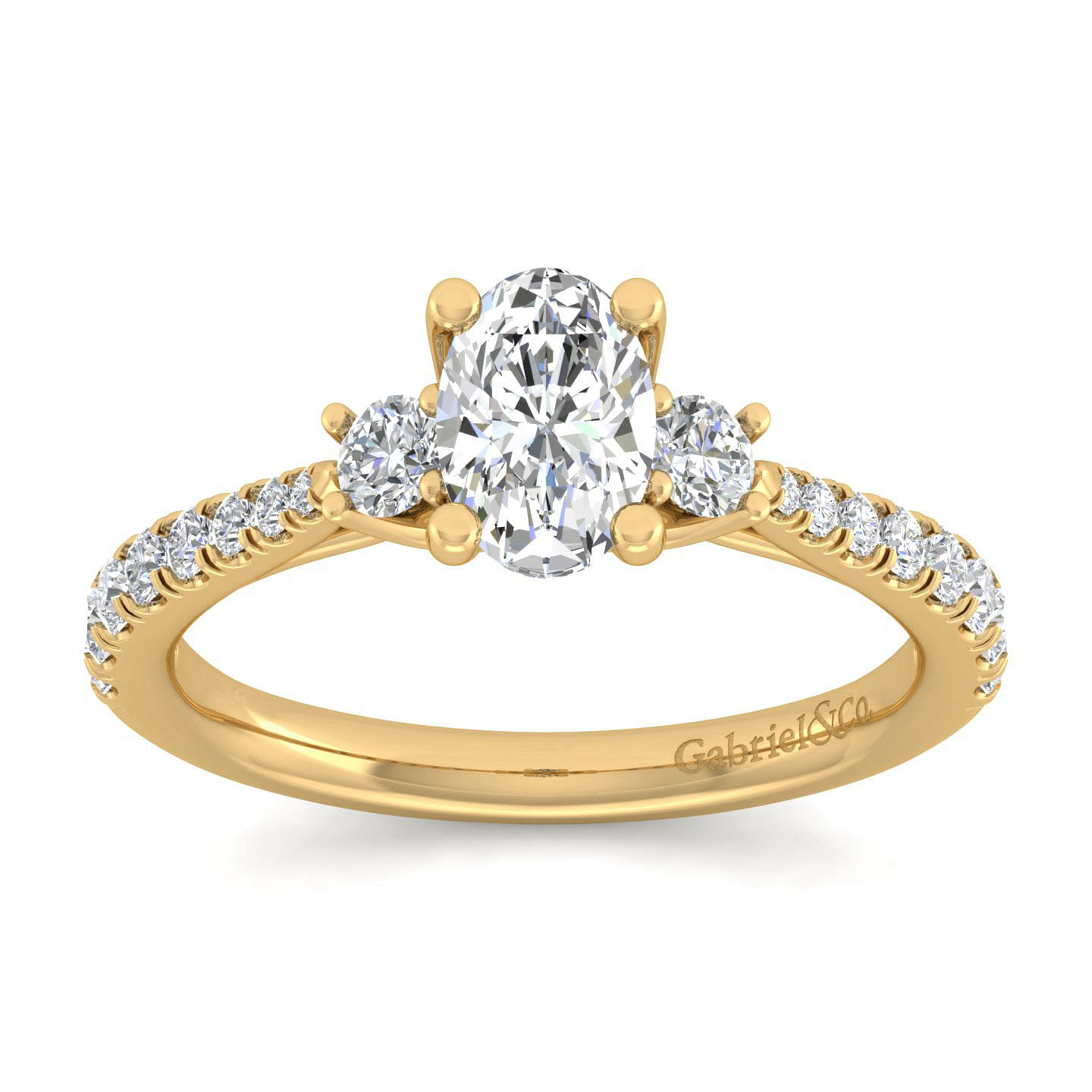 14K Yellow Gold Oval Three Stone Diamond Engagement Ring