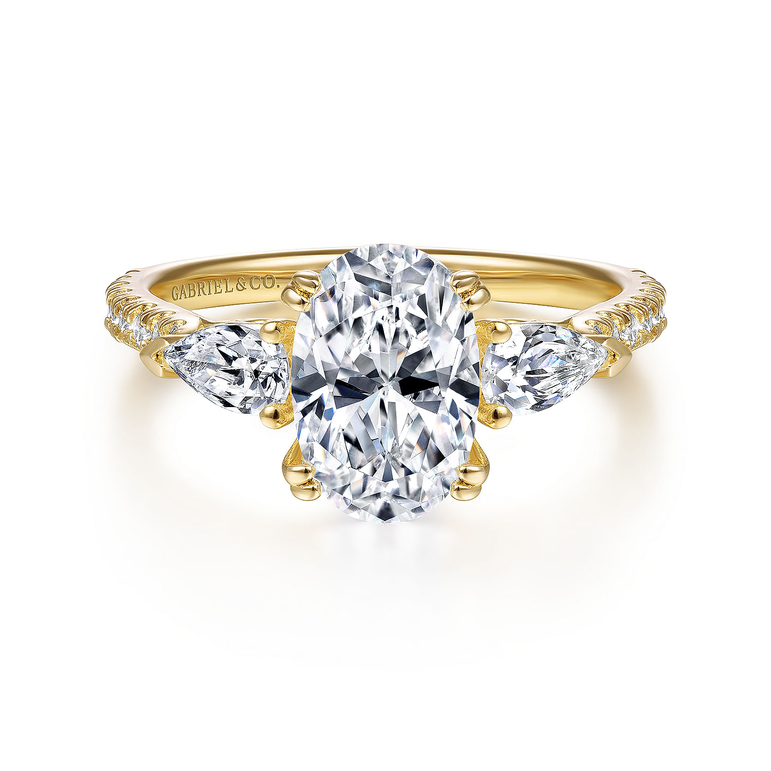 14K Yellow Gold Oval Three Stone Diamond Engagement Ring