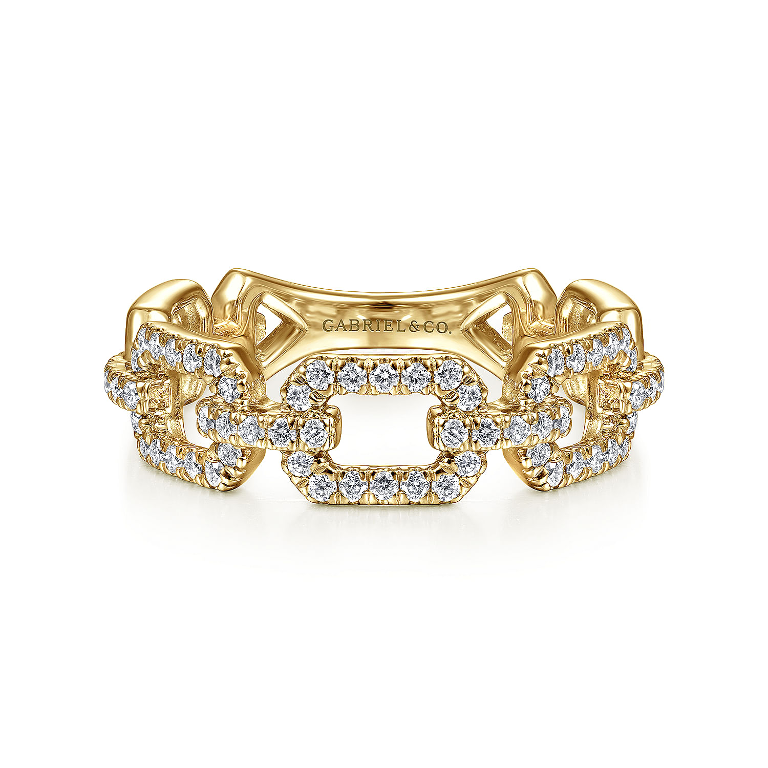 14K Yellow Gold Pavé Diamond Chain Link Stackable Ring Band