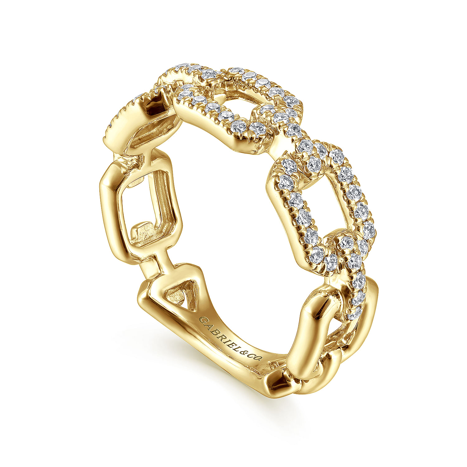 14K Yellow Gold Pavé Diamond Chain Link Stackable Ring Band