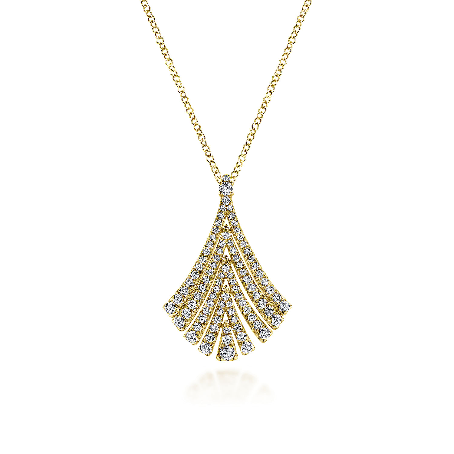 14K Yellow Gold Pavé Diamond Fan Pendant Necklace
