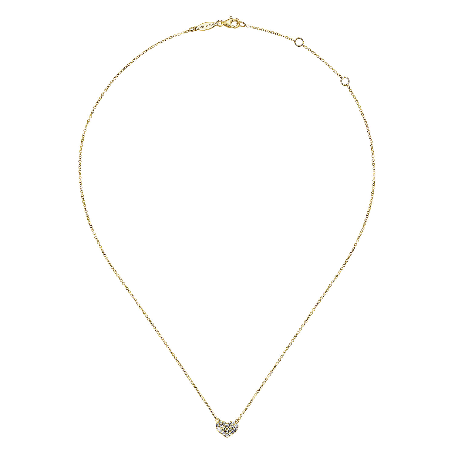 14K Yellow Gold Pavé Diamond Pendant Heart Necklace