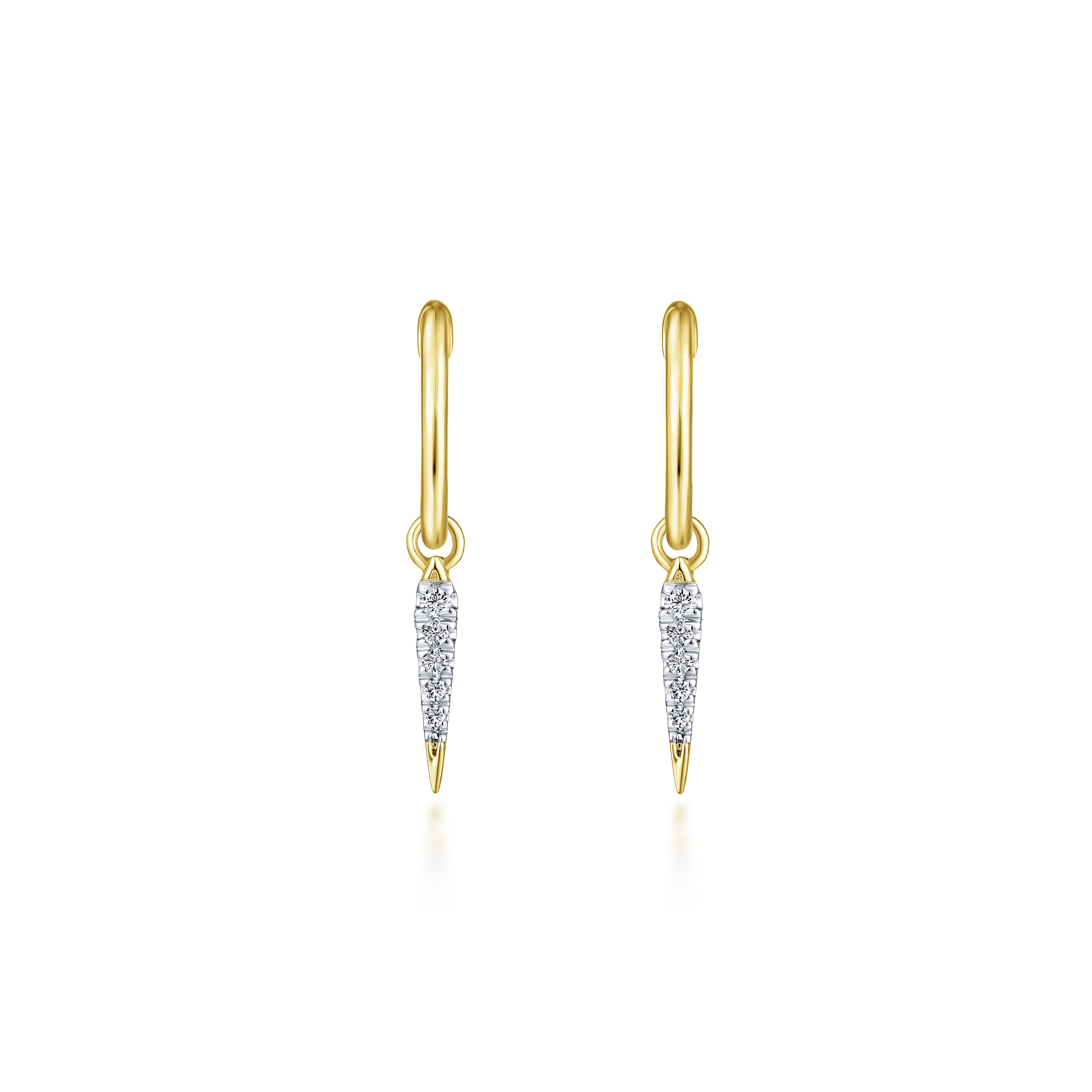 14K Yellow Gold Pavé Diamond Spike Huggie Drop Earrings