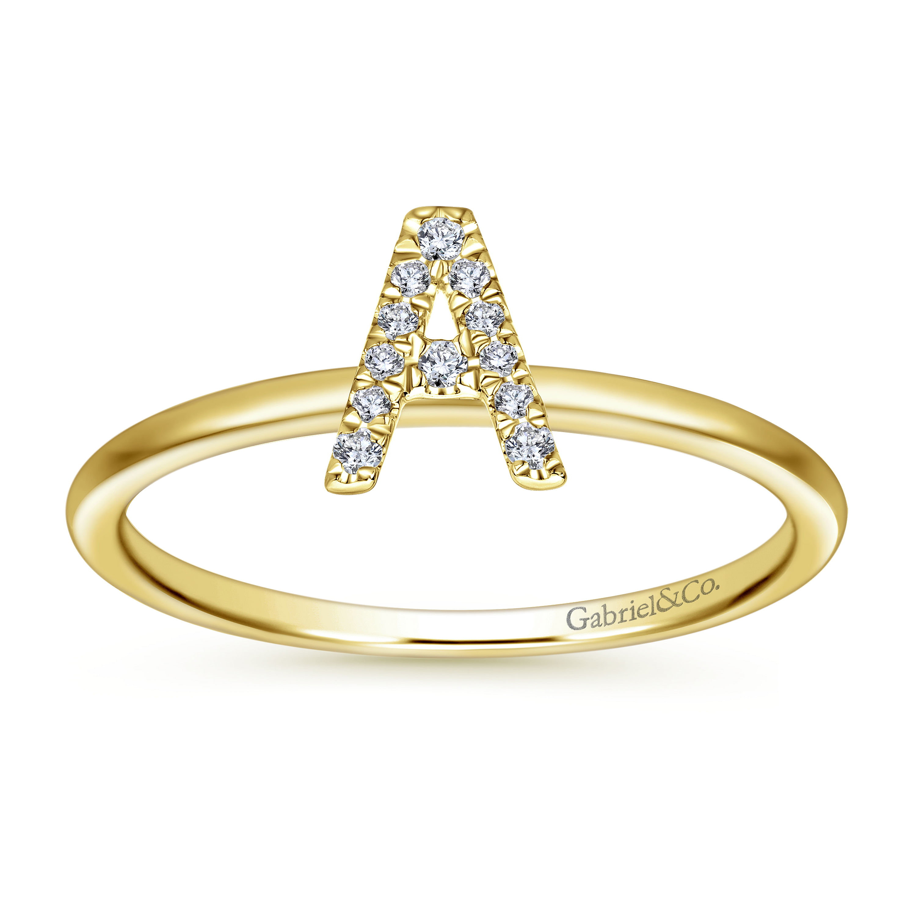 14K Yellow Gold Pavé Diamond Uppercase A Initial Ring
