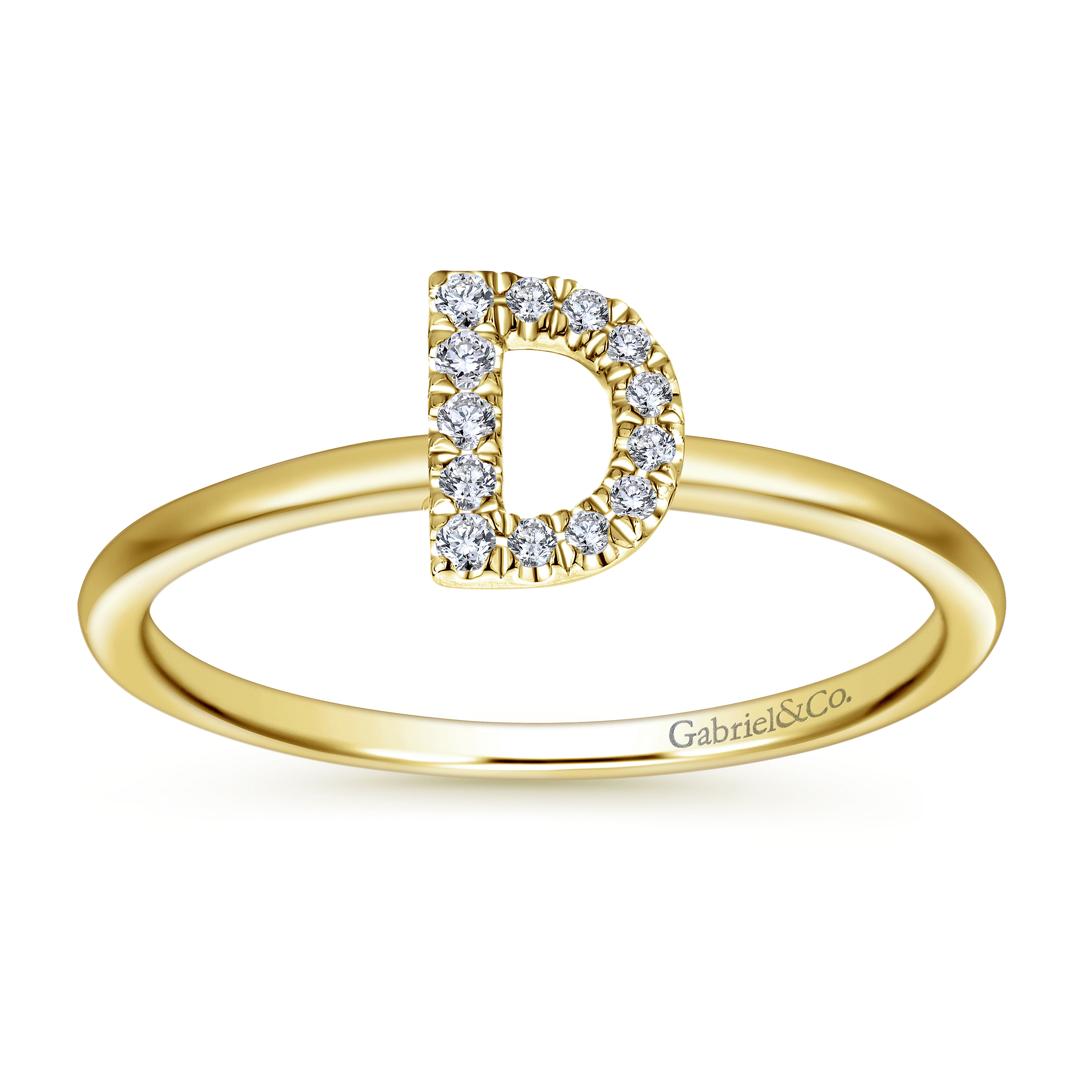 14K Yellow Gold Pavé Diamond Uppercase D Initial Ring