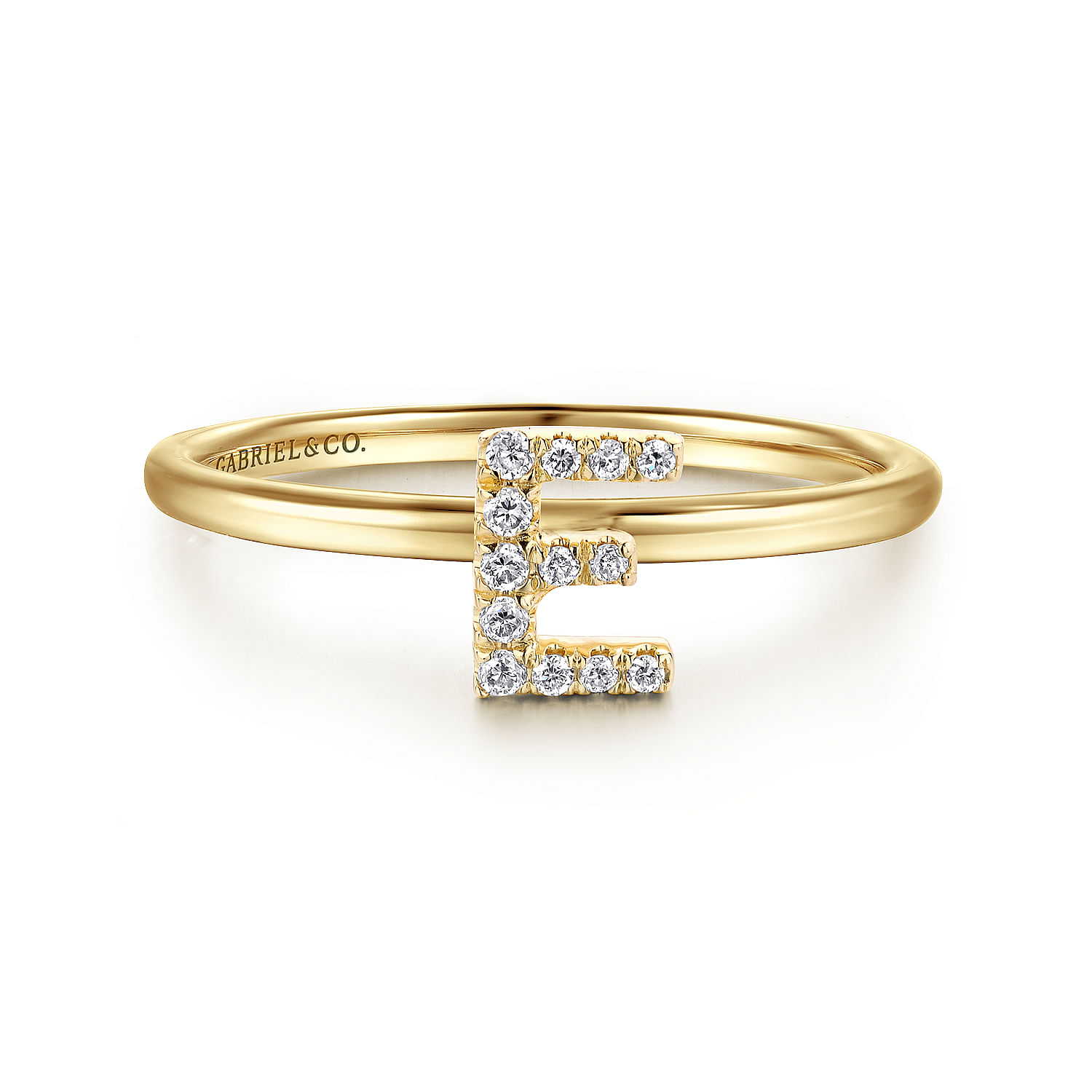 14K Yellow Gold Pavé Diamond Uppercase E Initial Ring