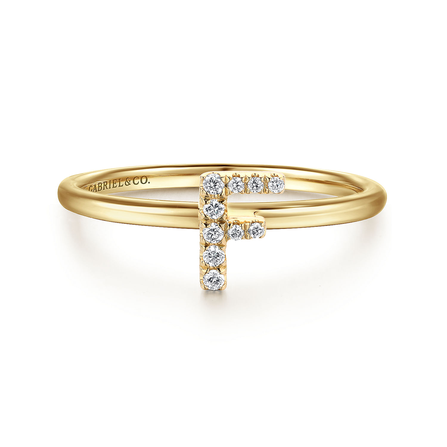 14K Yellow Gold Pavé Diamond Uppercase F Initial Ring