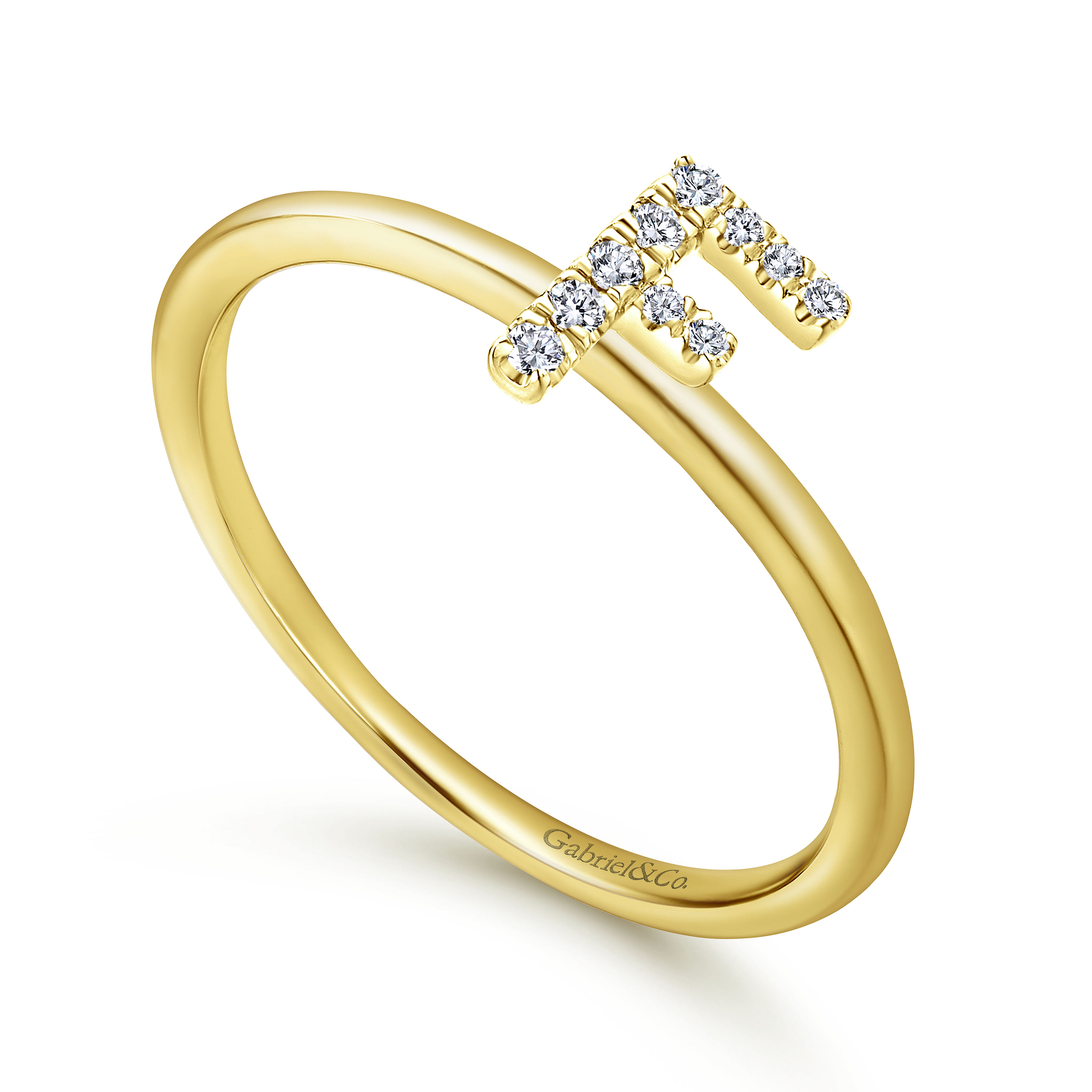 14K Yellow Gold Pavé Diamond Uppercase F Initial Ring
