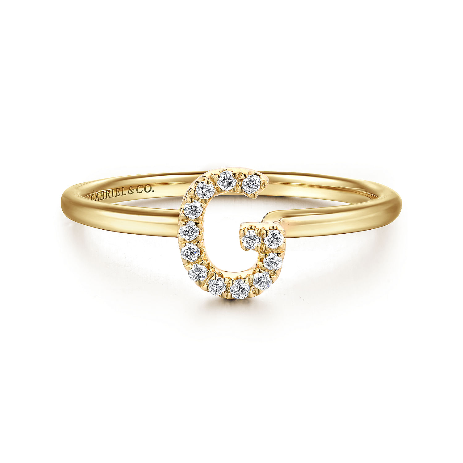 14K Yellow Gold Pavé Diamond Uppercase G Initial Ring