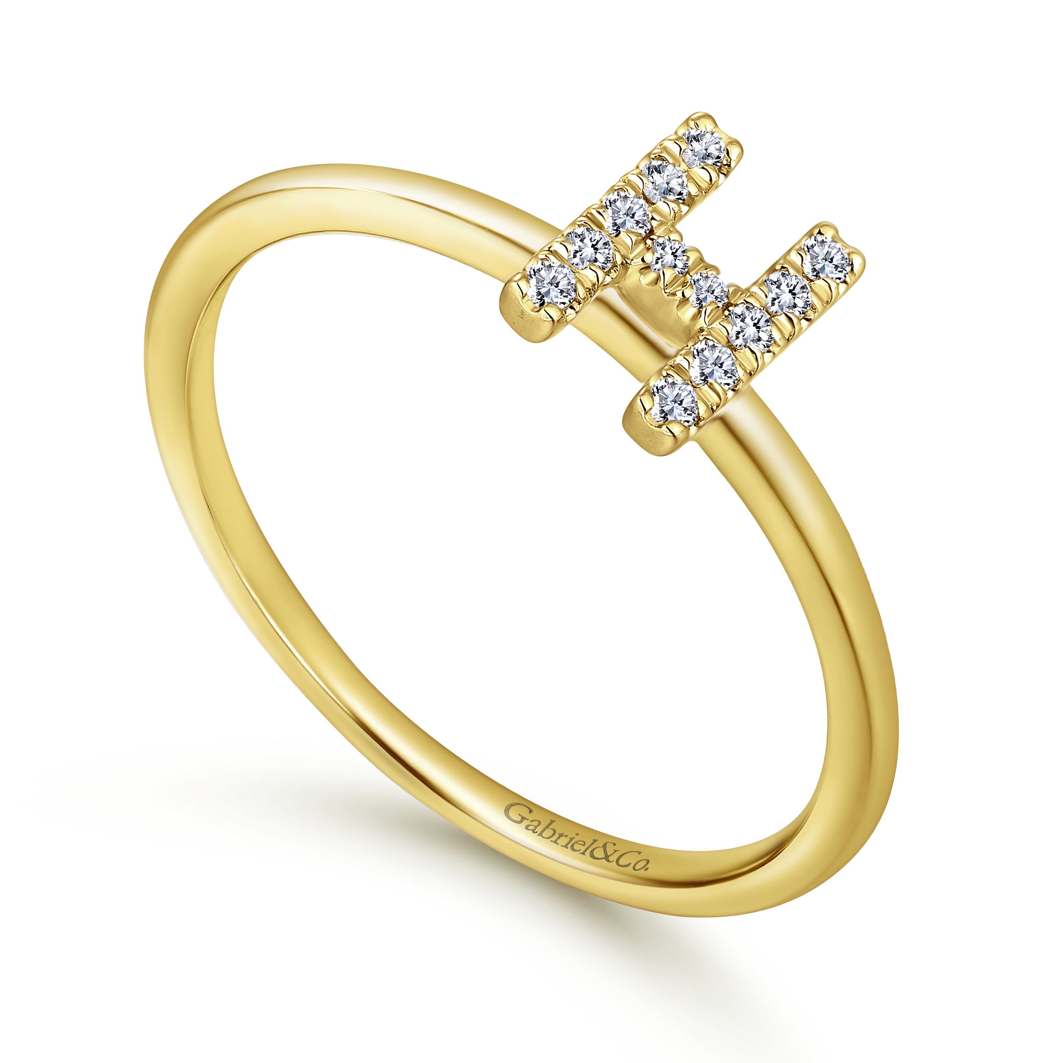 14K Yellow Gold Pavé Diamond Uppercase H Initial Ring