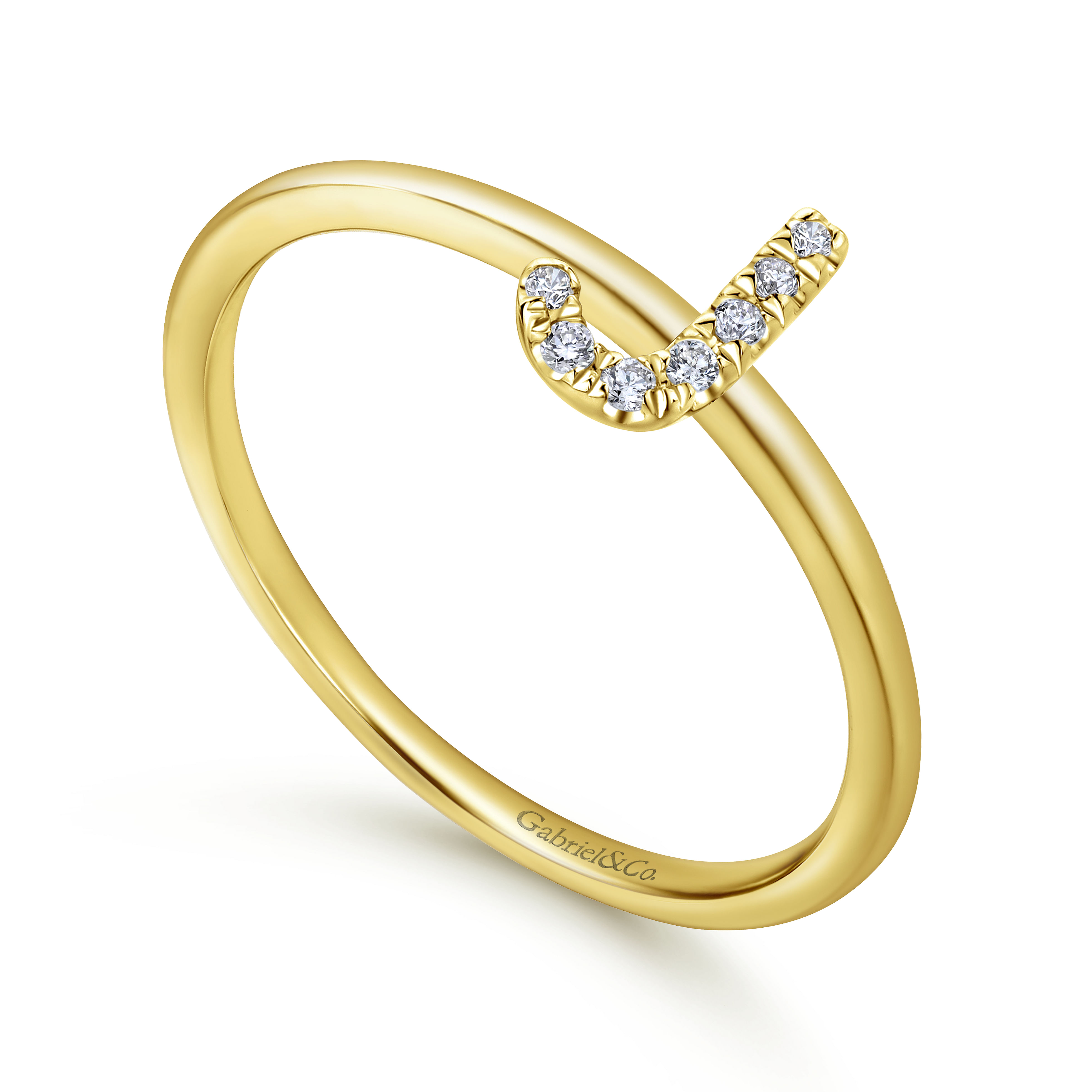14K Yellow Gold Pavé Diamond Uppercase J Initial Ring