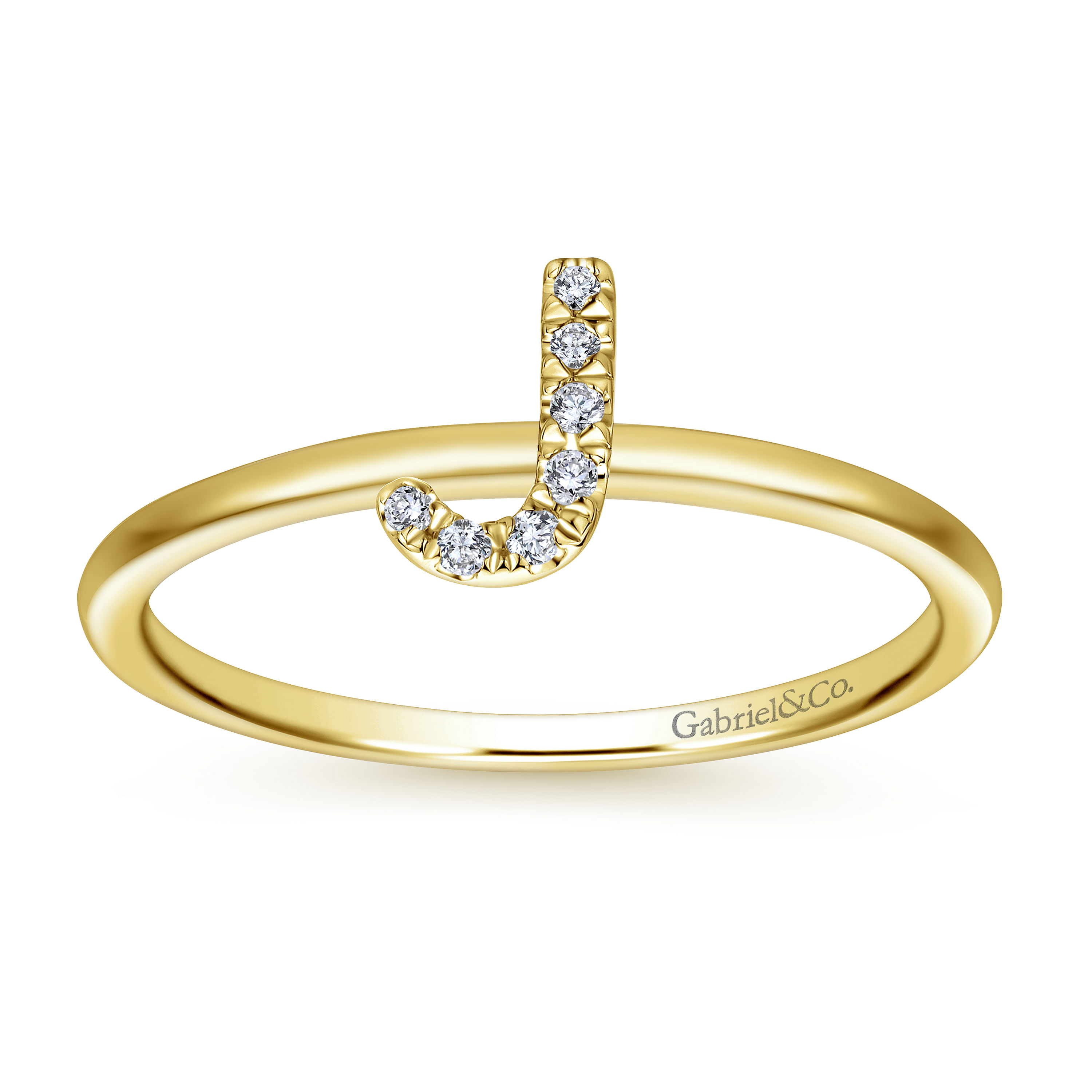14K Yellow Gold Pavé Diamond Uppercase J Initial Ring