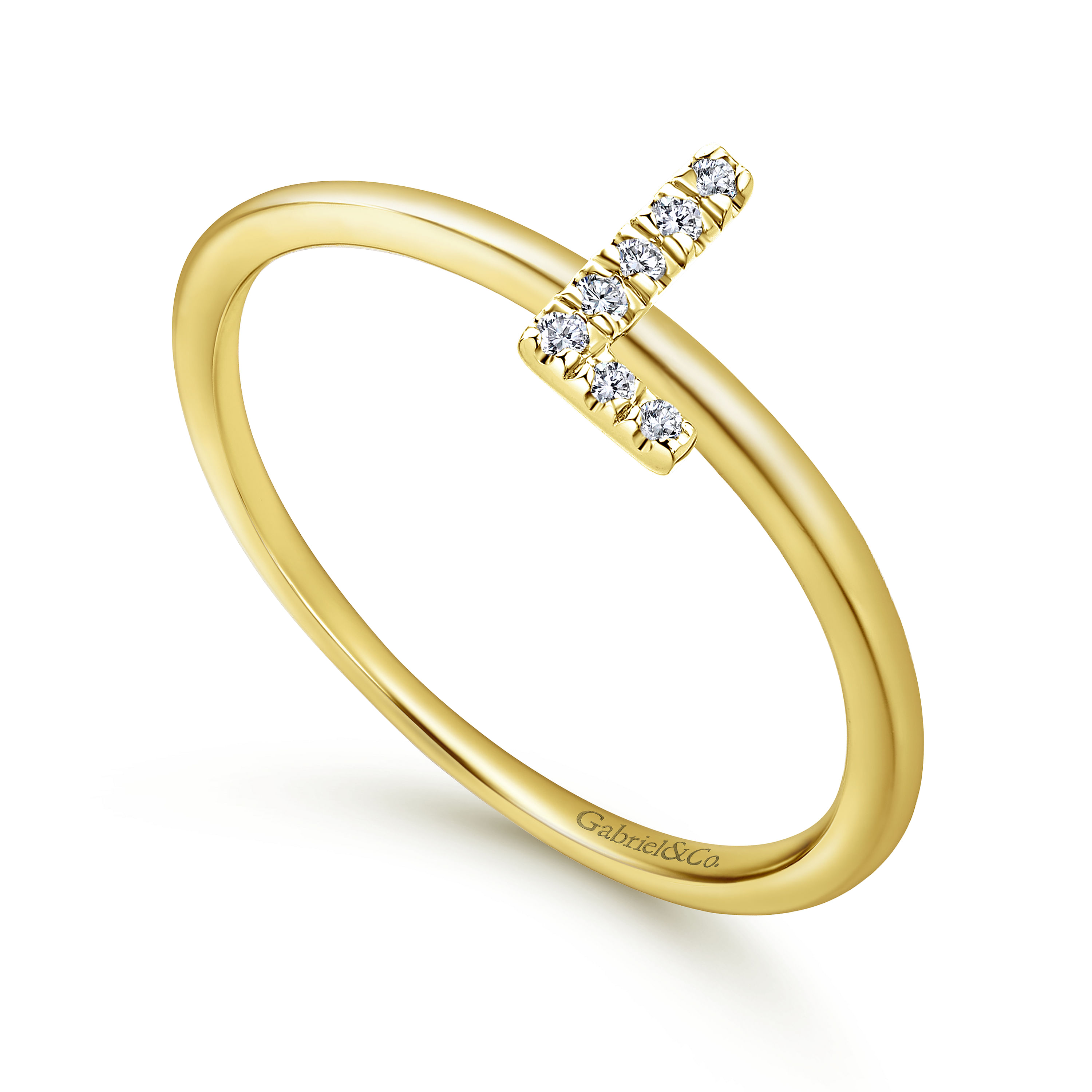 14K Yellow Gold Pavé Diamond Uppercase L Initial Ring