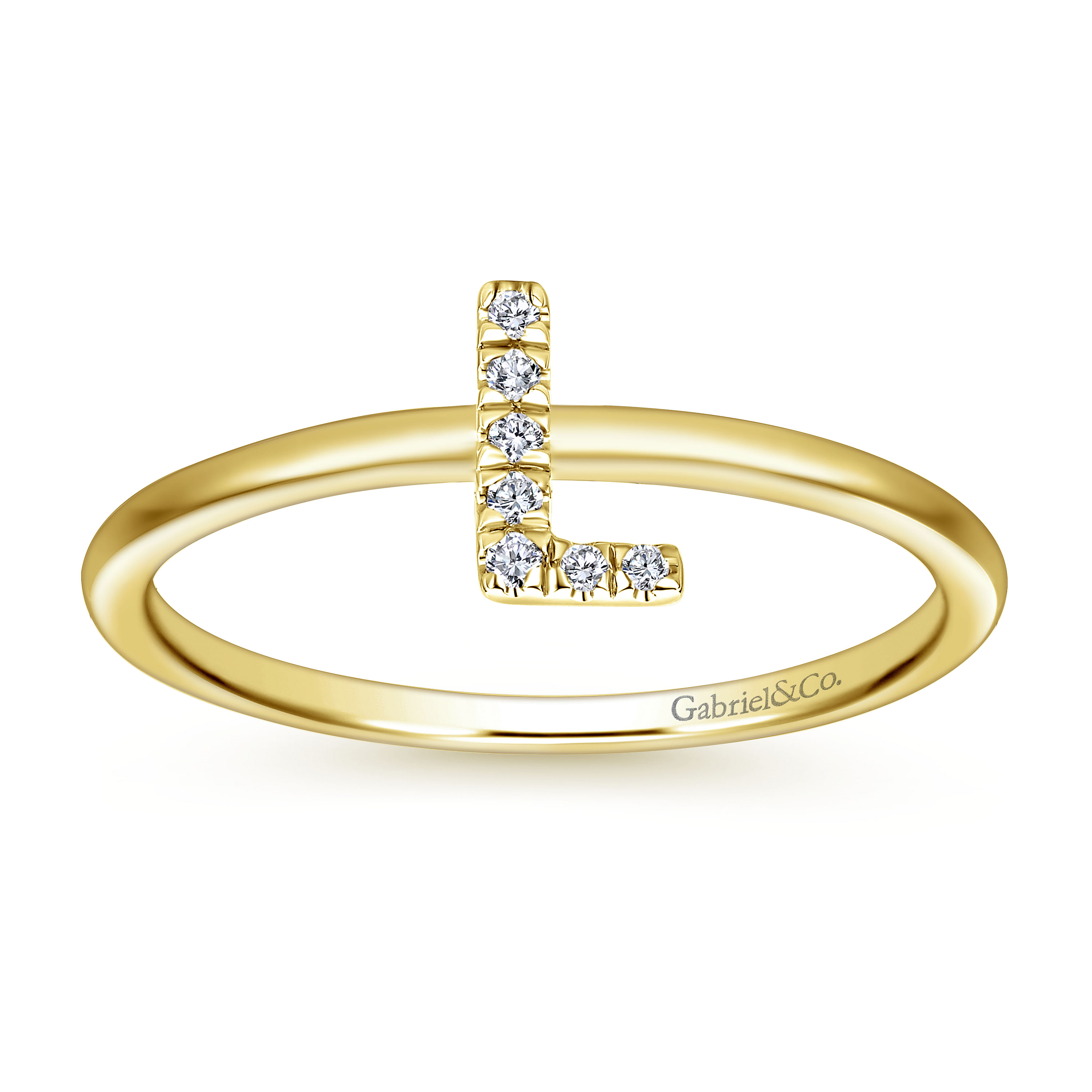 14K Yellow Gold Pavé Diamond Uppercase L Initial Ring