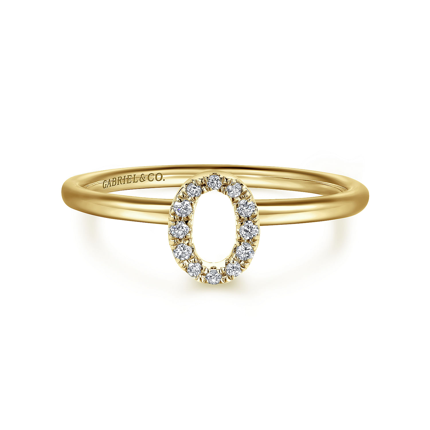 14K Yellow Gold Pavé Diamond Uppercase O Initial Ring